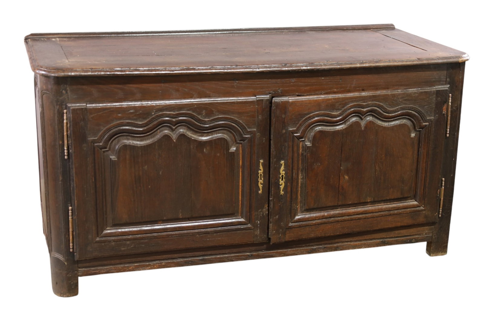 19TH CENTURY CHEST: EARLY 19TH CENTURY TWO DOOR LOW CHEST, WEAR TO FINISH. 60" W x 25" D x 32" H. THIS ITEM EXCEEDS SIZE, WEIGHT, AND OR FRAGILITY LIMITATIONS FOR IN HOUSE SHIPPING, MUST BE PICKED UP IN HOUSE OR SHIPPED