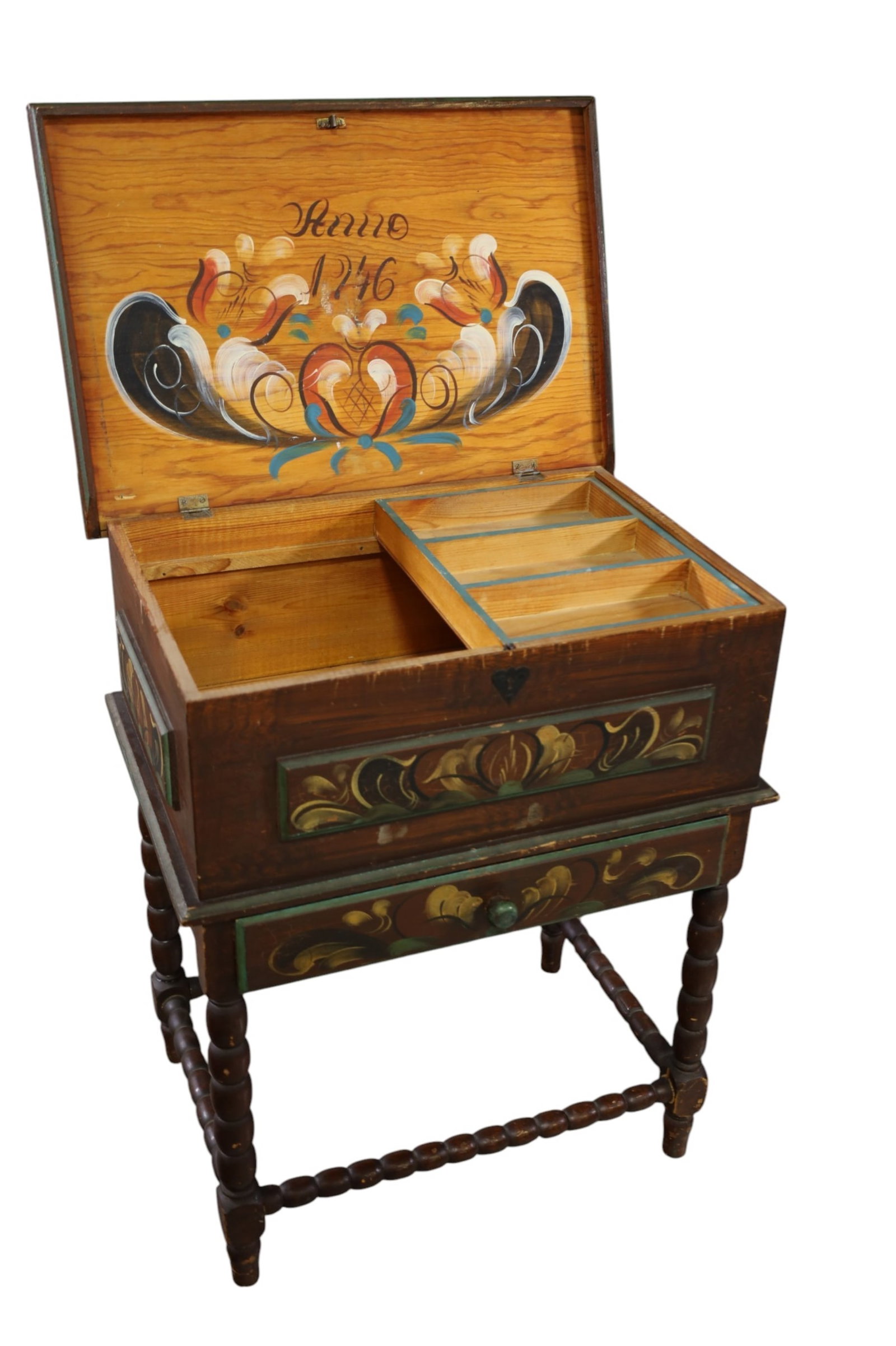 ANTIQUE PAINTED FLIP TOP STAND - 2