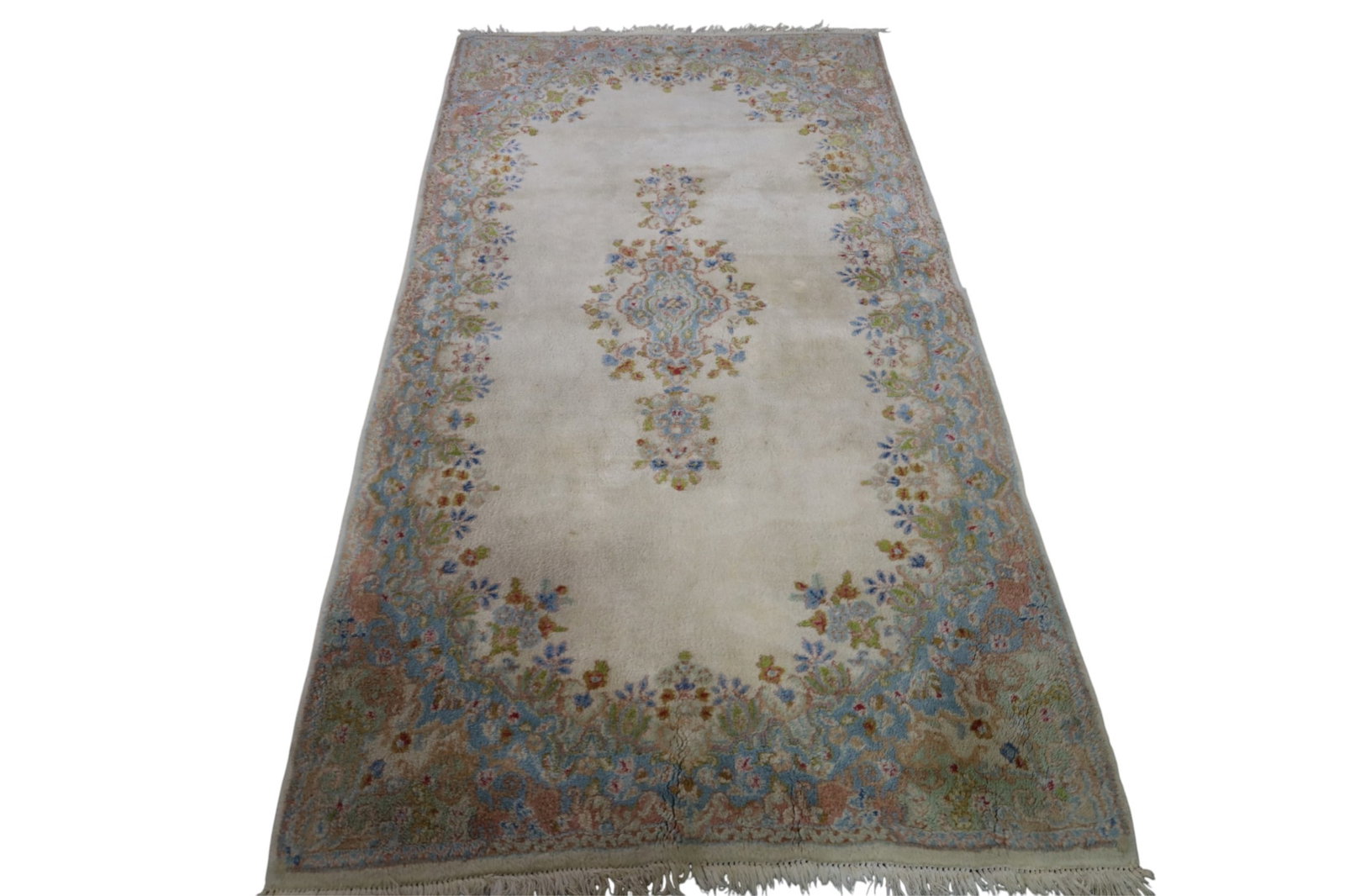 APPROX 7' 4" x 3' 11" HANDMADE WOOL RUG: HANDMADE KIRMIN WOOL RUG
