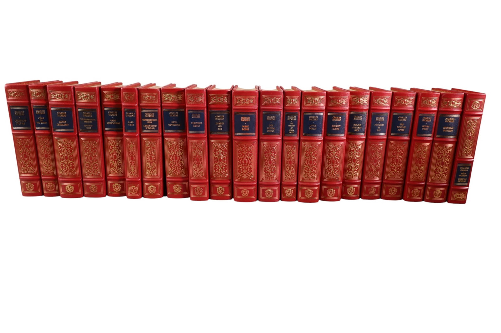 CHARLES DICKENS 21 VOL SET: LEATHER BOUND BOOKS, CHARLES DICKENS, 21 VOLS. FRANKLIN LIBRARY, OXFORD PRESS.