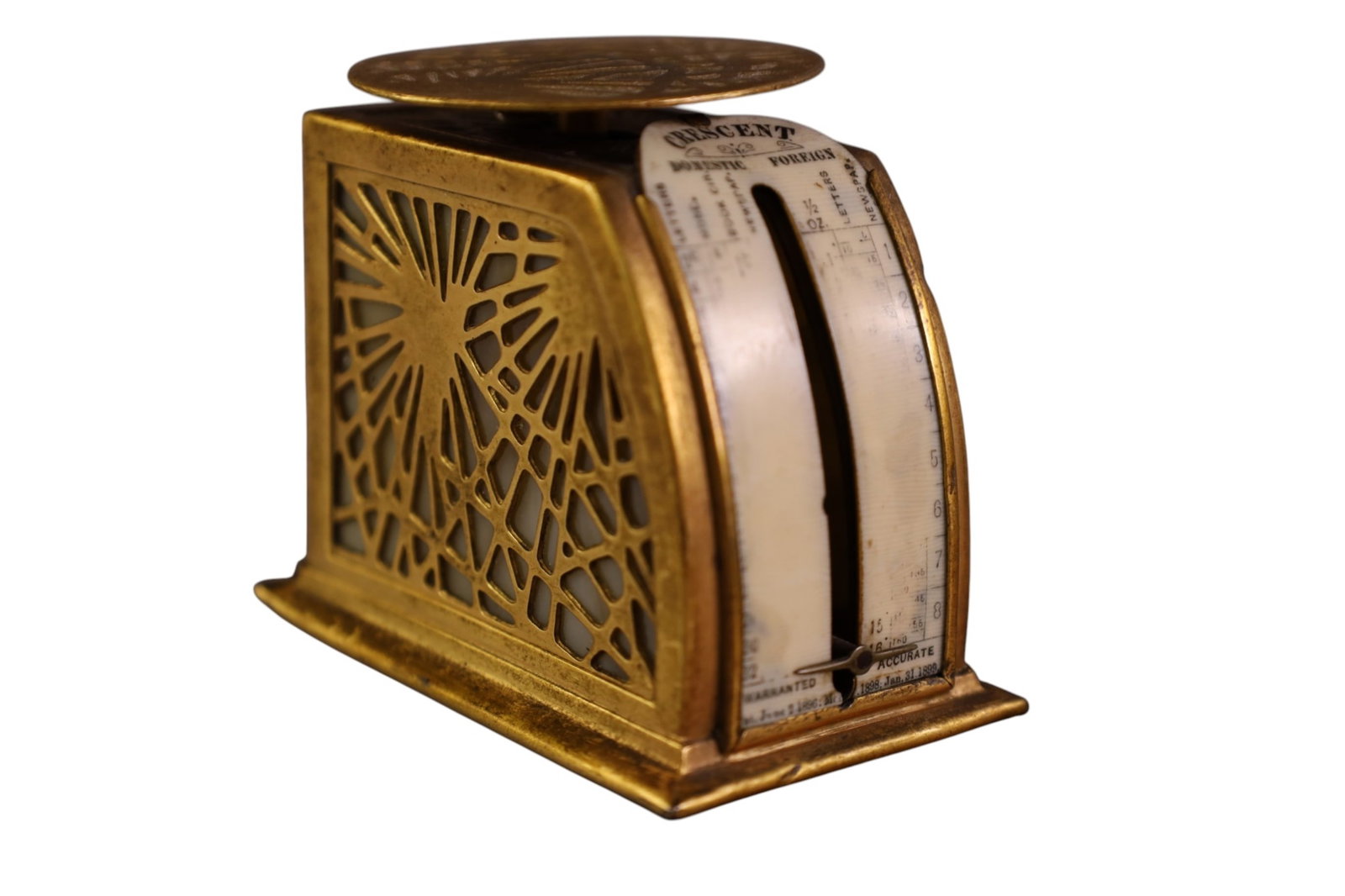 TIFFANY STUDIOS SCALE: TIFFANY STUDIOS, PINECONE MOTIF POSTAL SCALE, SIGNED, 872. 2 1/2" H.