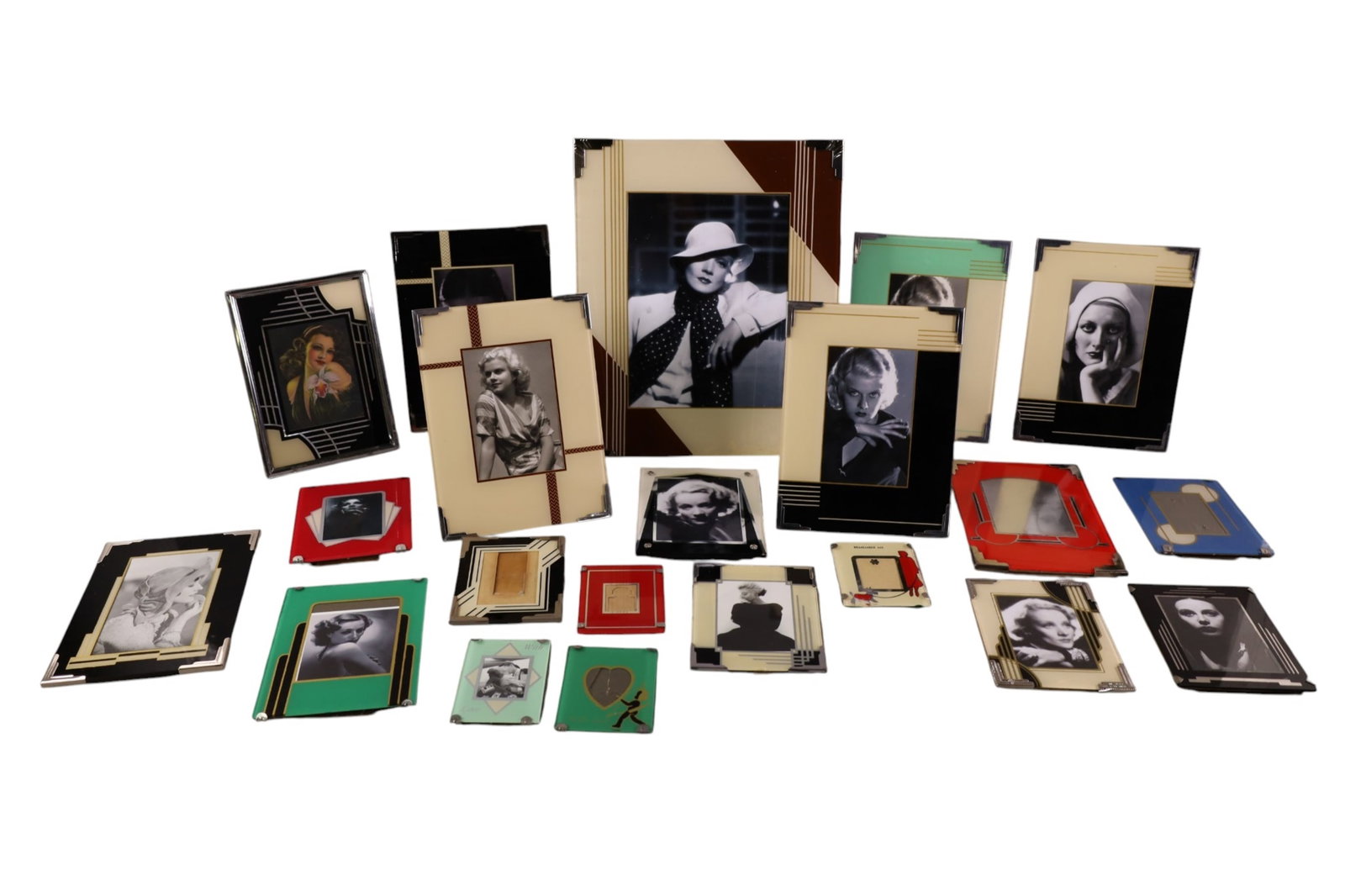 21 ART DECO PICTURE FRAMES: METAL AND GLASS ART DECO FRAMES. 2 1/2" - 10" W.