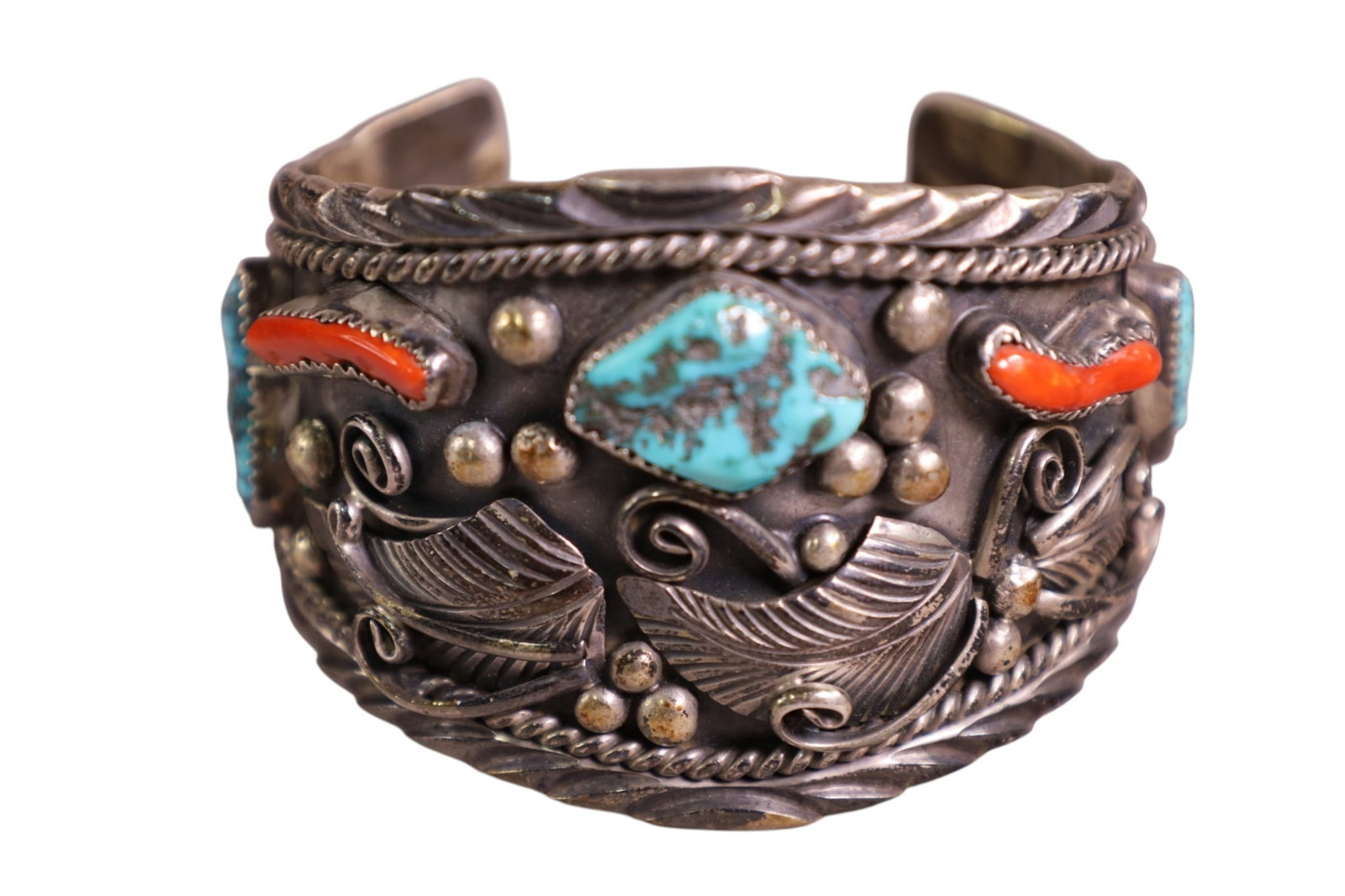 MAX LARGO CUFF BRACELET: SILVER AND TURQUOISE CUFF BRACELET, SIGNED MAX LARGO.