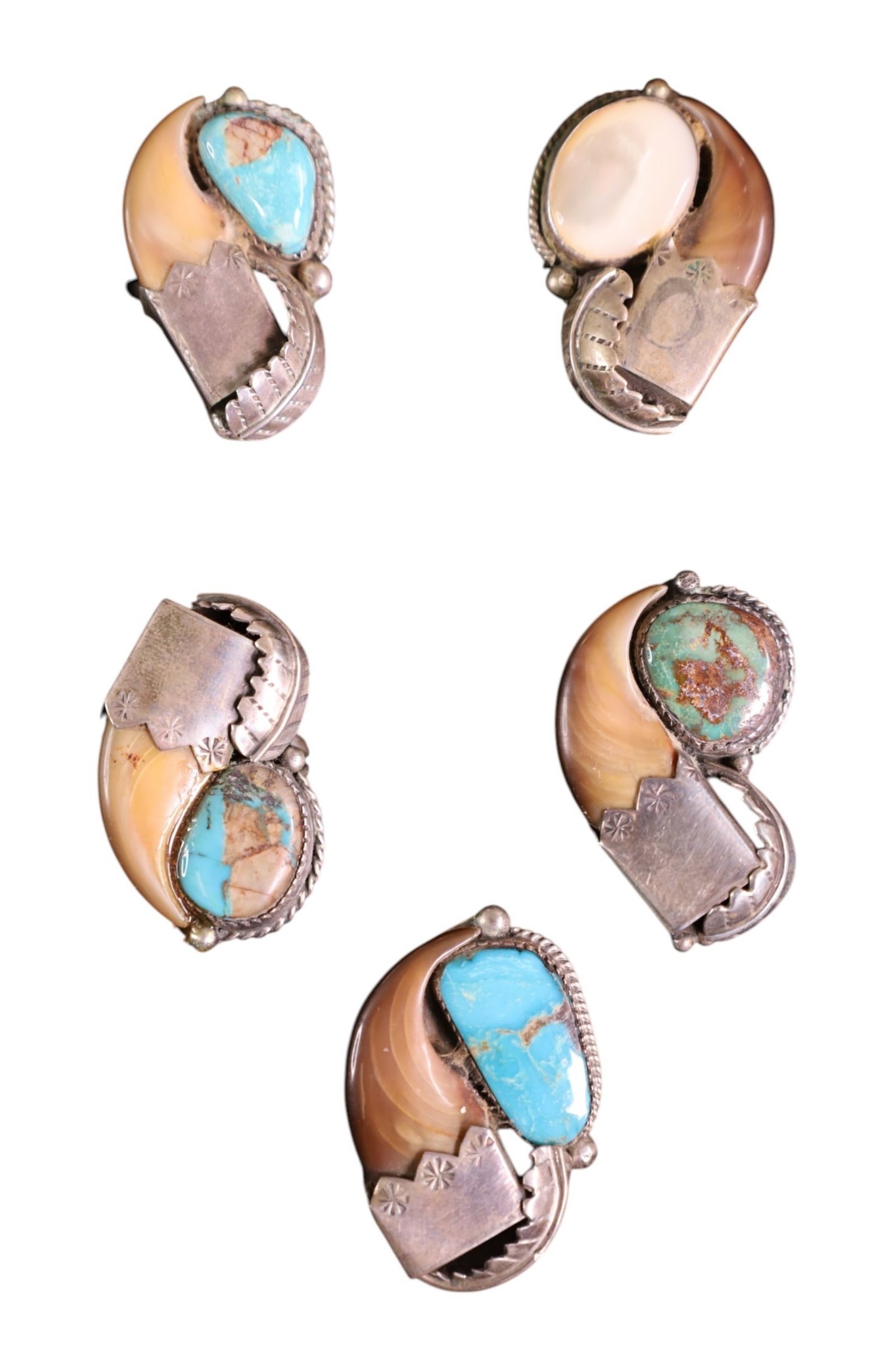 5 NAVAJO RINGS: SILVER AND TURQUOISE. NAVAJO RINGS. 8.5 - 10.5. SIZE.