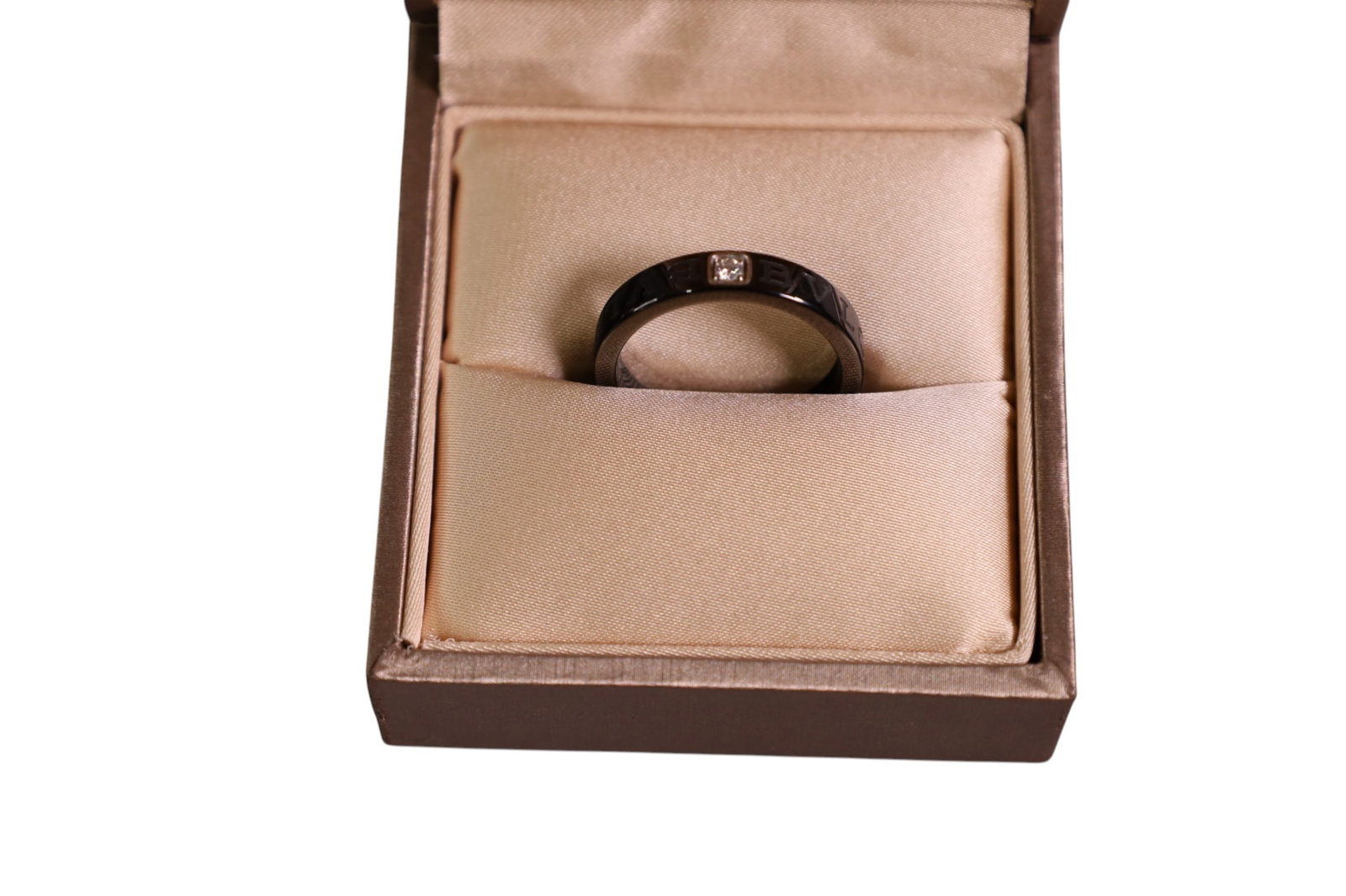 BVLGARI RING: BVLGARI MENS RING WITH SMALL DIAMOND IN BOX, SIZE 9.5