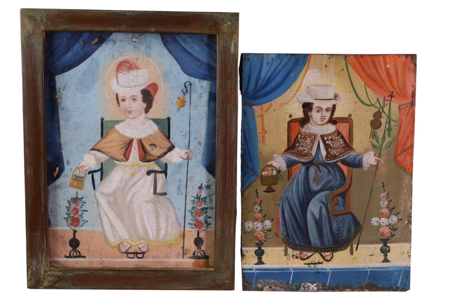 2 19TH CENTURY RETABLOS: 19TH CENTURY MEXICAN PAINTINGS ON TIN, NINO DE ATOCHA. 12" W