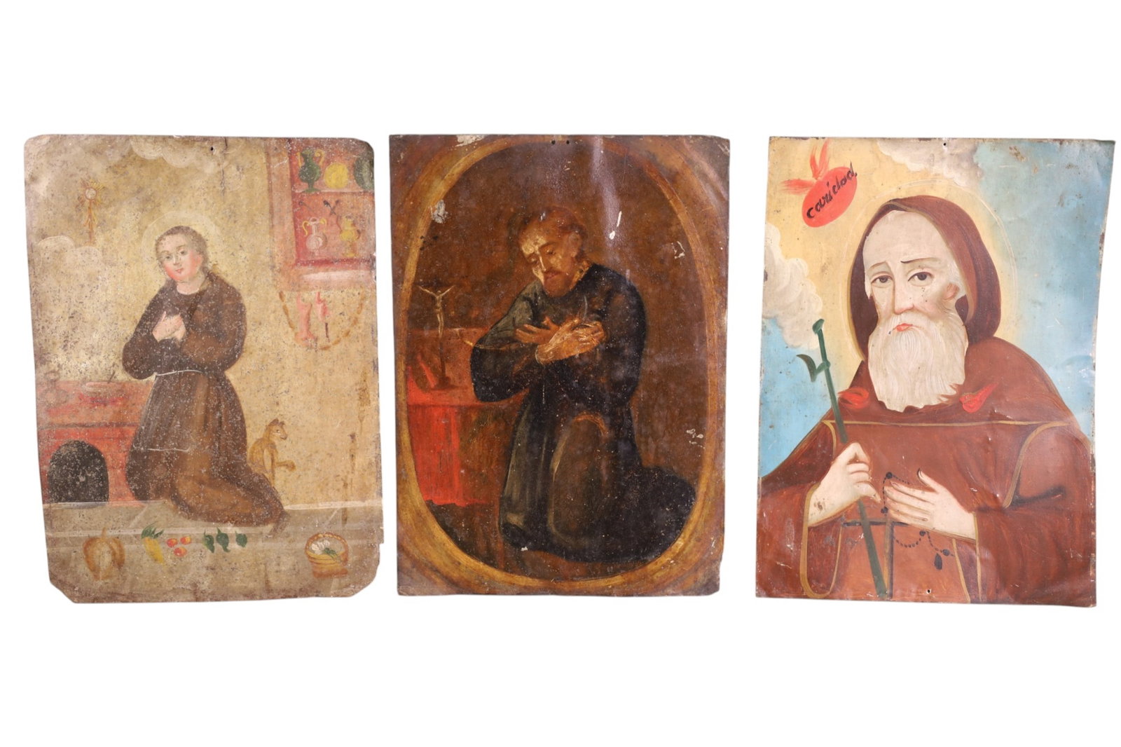 3 19TH CENTURY RETABLOS: 19TH CENTURY MEXICAN RETABLOS, UNFRAMED. 10" W