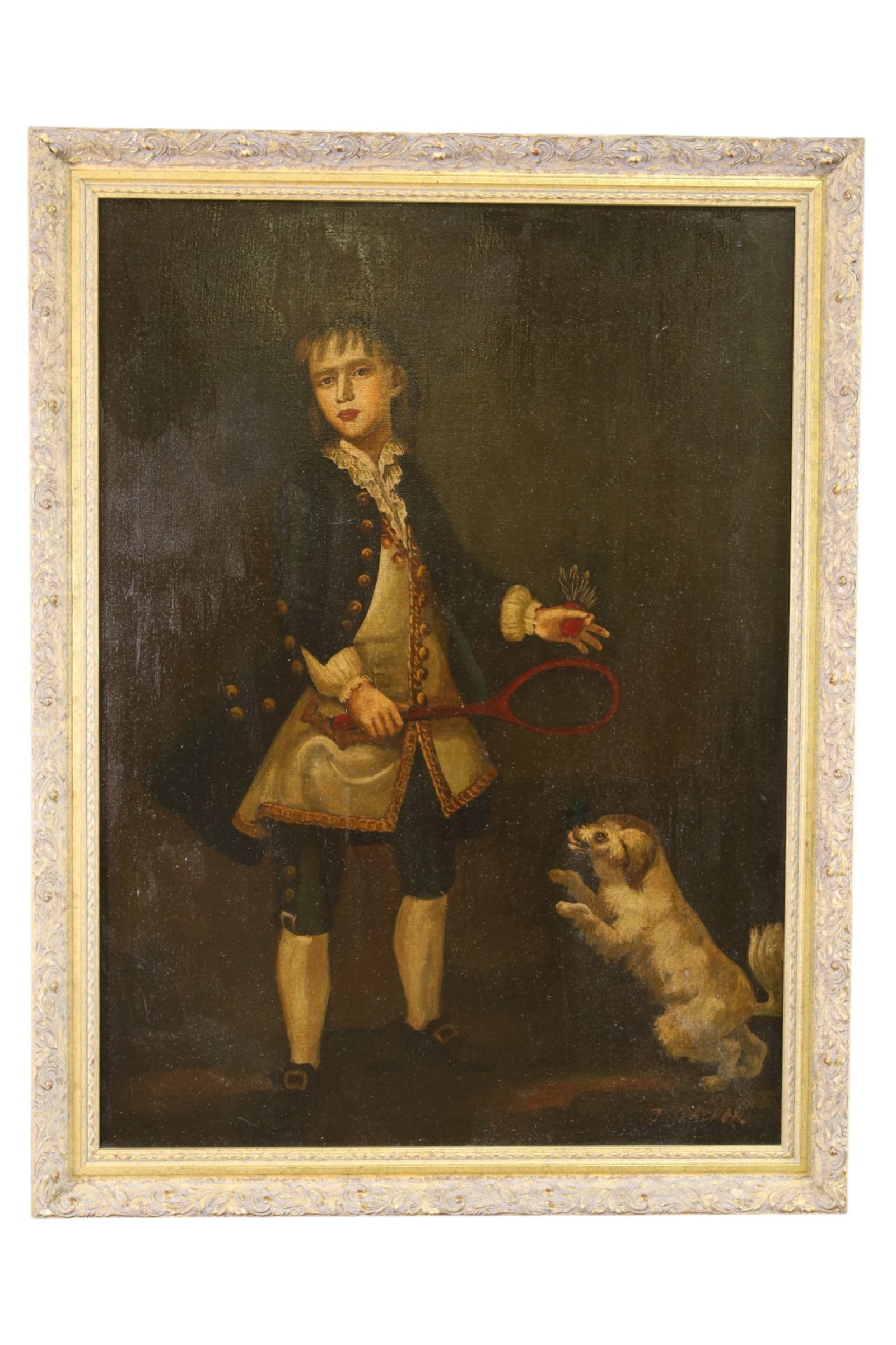 19TH CENTURY PORTRAIT PAINTING: 19TH CENTURY PORTRAIT SIGNED J. PACKER. 25" x 34" IMAGE SIZE / 29" x 38 1/2" IN FRAME