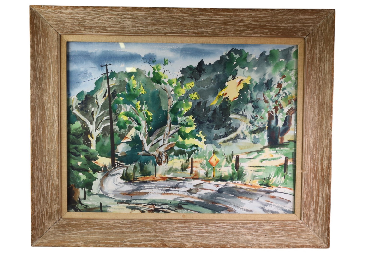 HAROLD BECKMAN CHERRY VALLEY WATERCOLOR: WATERCOLOR, UNDER GLASS, SIGNED LOWER RIGHT, TITLED CHERRY VALLEY. 30" x 22 1/2" IMAGE SIZE / 38" X 30 1/2" IN FRAME