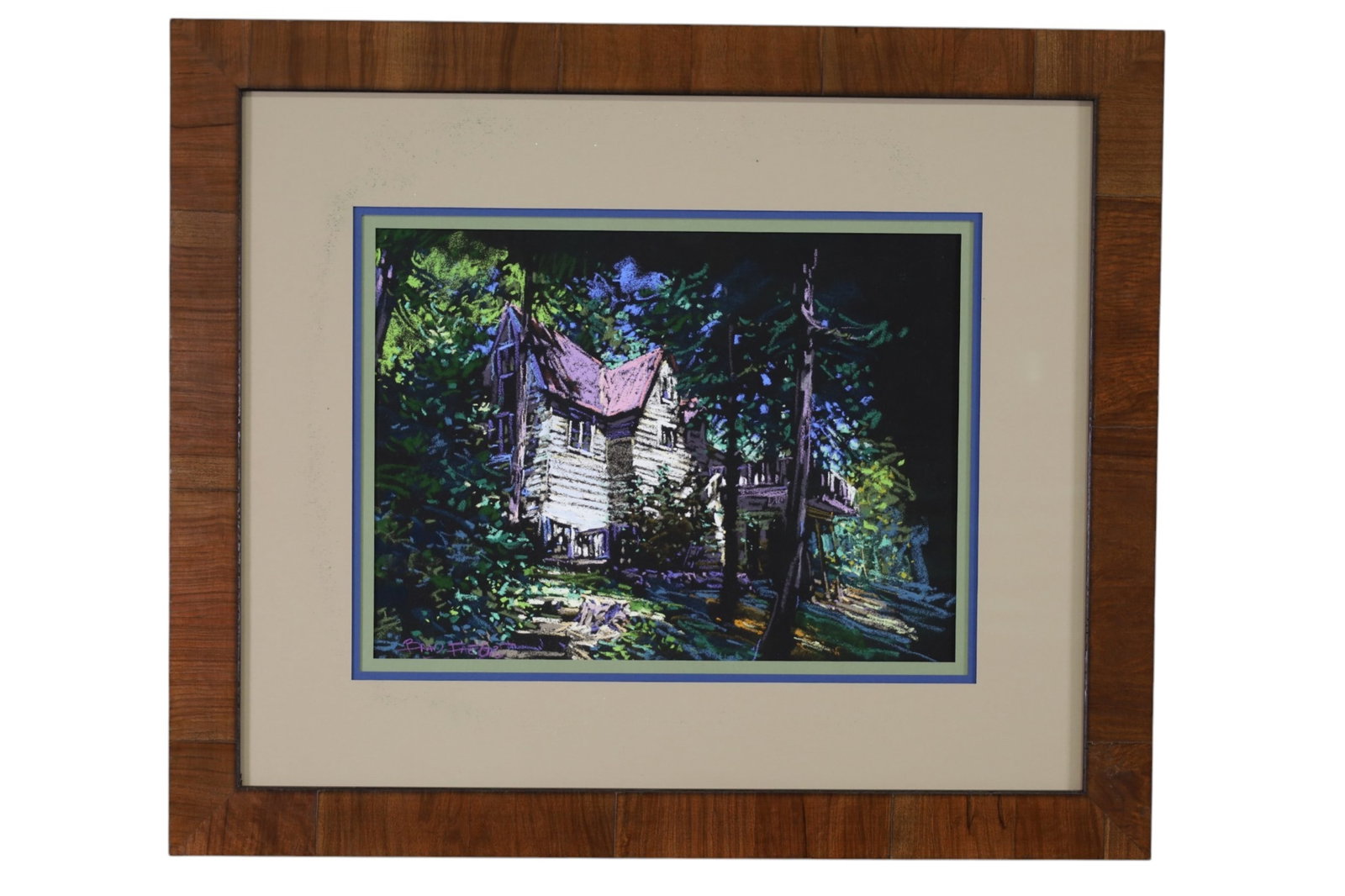BRAD FAEGRE PASTEL UNDER GLASS: FRAMED UNDER GLASS, SIGNED LOWER LEFT. 17 1/2" X 13" IMAGE SIZE / 30" x 25 1/2" IN FRAME
