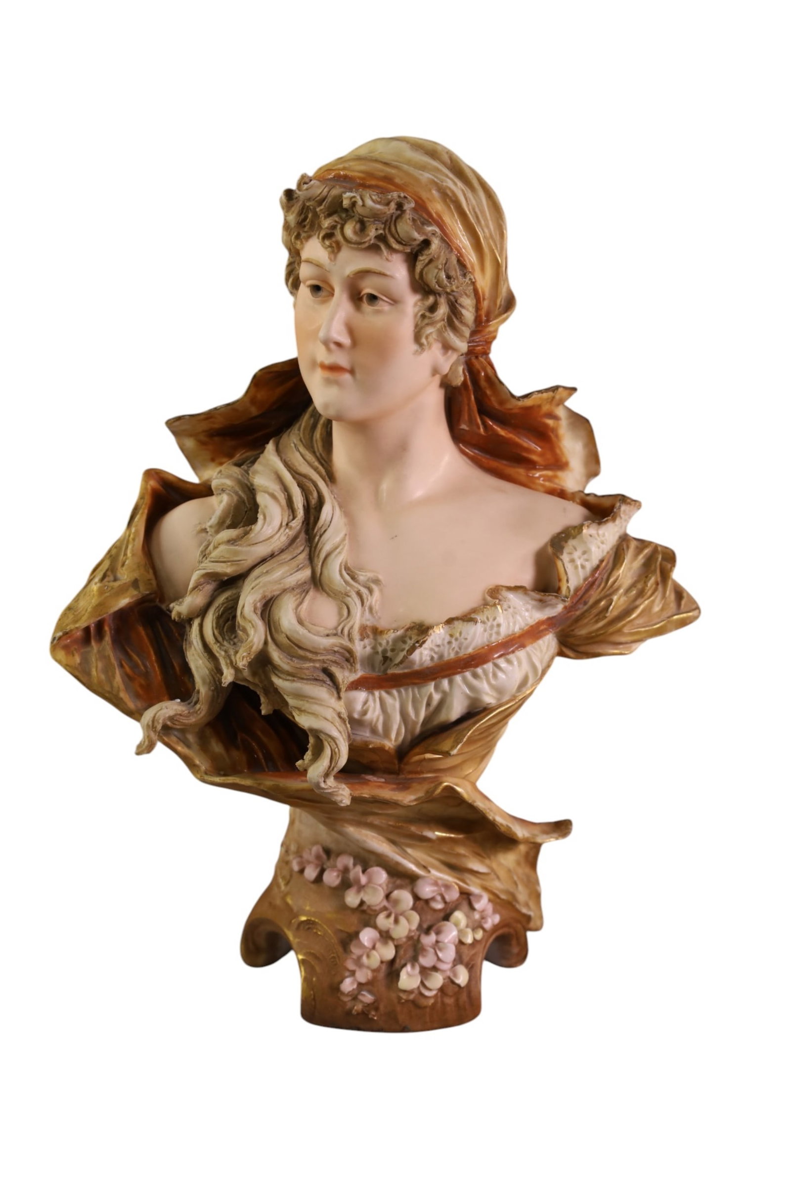 AMPHORA BUST: AUSTRIAN ERNST WAHLISS TURNWIEN AMPHORA BUST, CHIPS AND SMALL CRACKS. 13" H.