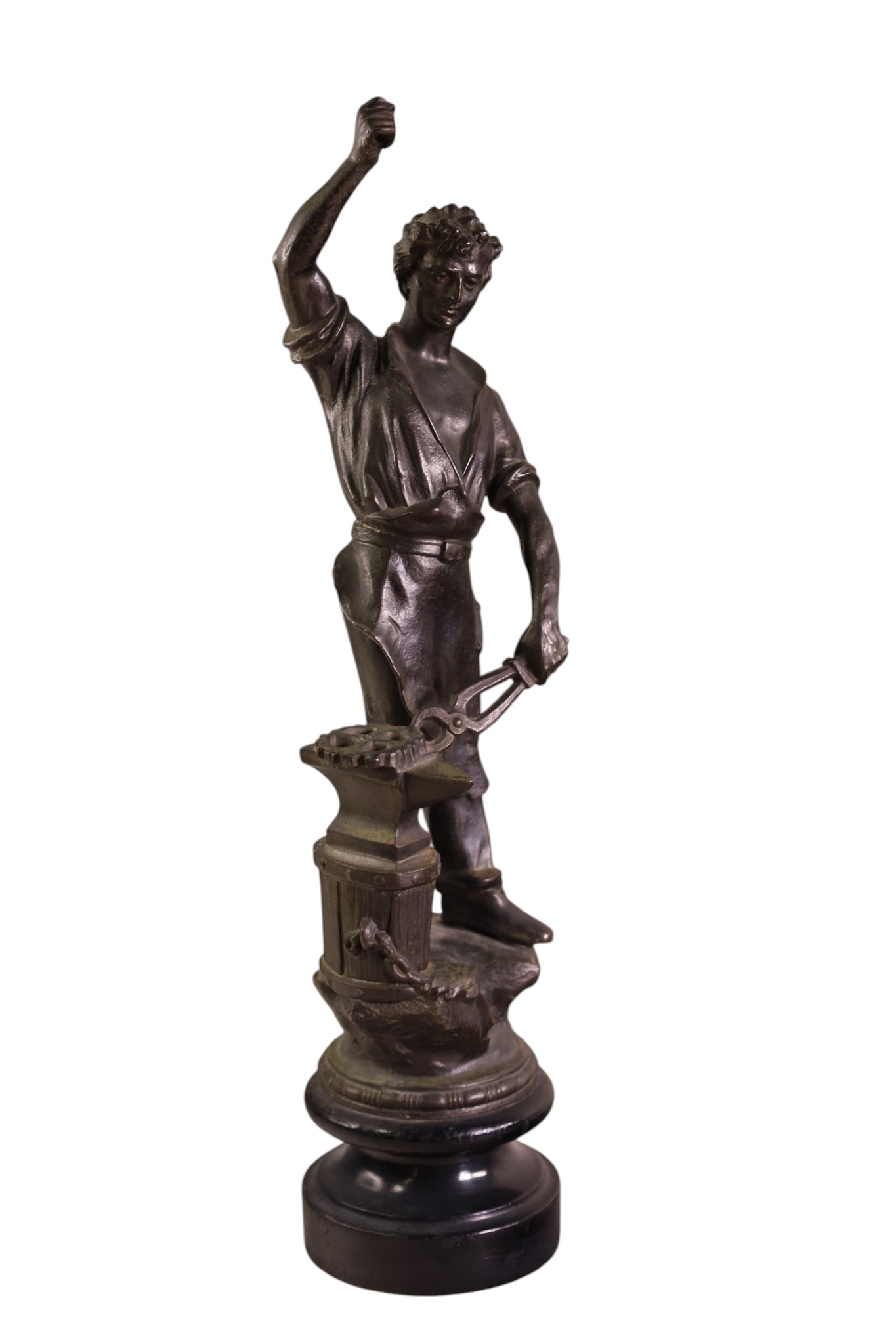 SPELTER FIGURE: BLACKSMITH FIGURE, SPELTER FIGURE. NO HAMMER. 16" H.