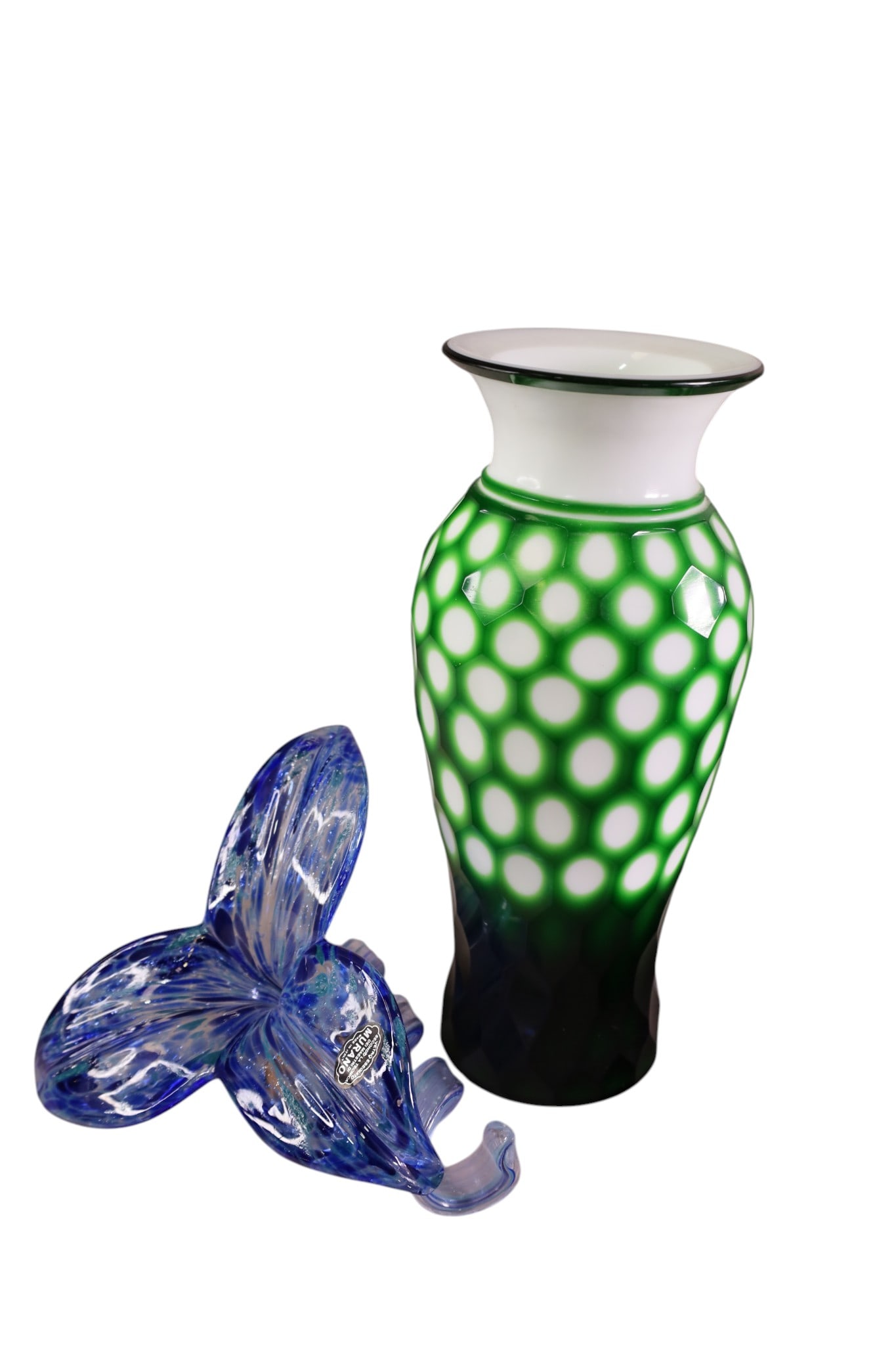 2 PIECES OF ART GLASS: MURANO VETRO ESEQUITO FLOWER & ART GLASS VASE. 12 1/2" H.