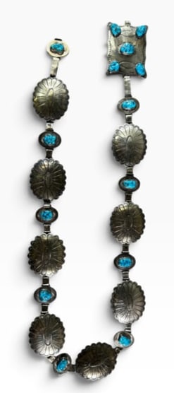 NATIVE AMERICAN SILVER & TURQUOISE BELT (1 of 4)