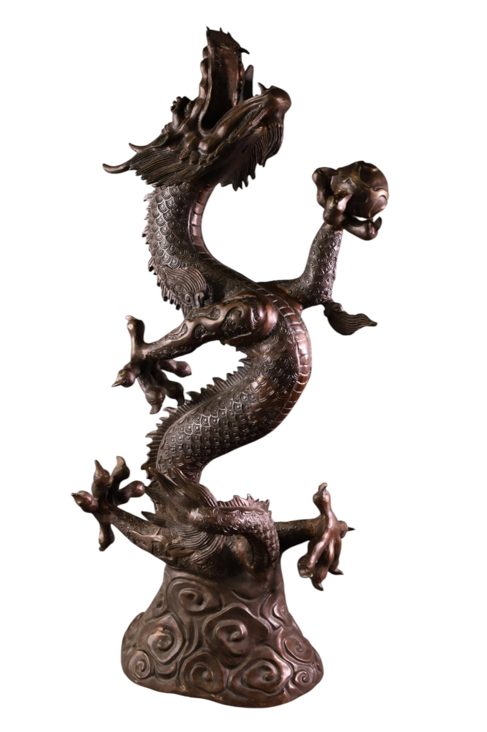 BRONZE DRAGON: LARGE BRONZE DRAGON SCULPTURE. 31" H. THIS ITEM EXCEEDS SIZE, WEIGHT, AND/OR FRAGILITY LIMITATIONS FOR IN HOUSE SHIPPING, MUST BE PICKED UP IN HOUSE OR SHIPPED VIA 3rd PARTY GROUND SHIPPER.