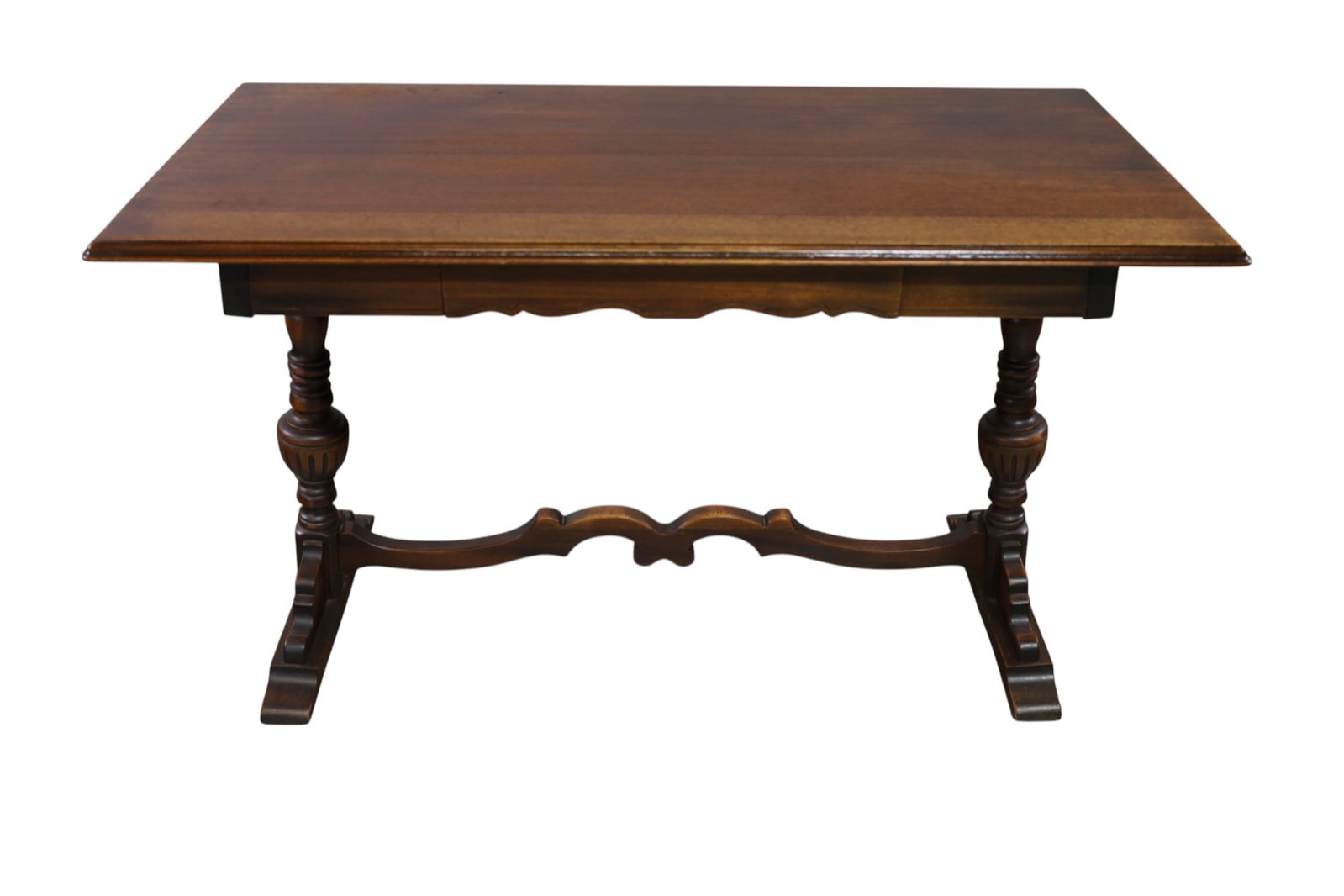1930'S LIBRARY TABLE: 1930'S LIBRARY TABLE, SINGLE DRAWER, MINOR WEAR TO FINISH. 50" W X 24" D x 30" H. THIS ITEM EXCEEDS SIZE, WEIGHT, AND/OR FRAGILITY LIMITATIONS FOR IN HOUSE SHIPPING, MUST BE PICKED UP IN HOUSE OR