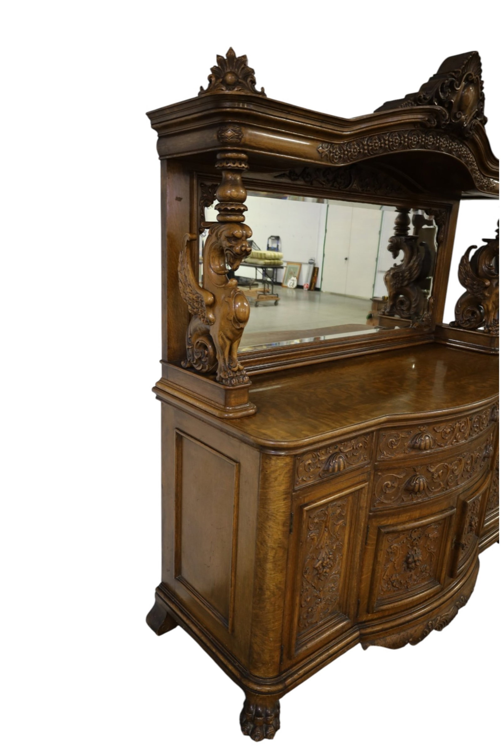 LARGE CARVED AMERICAN OAK BUFFET - 5