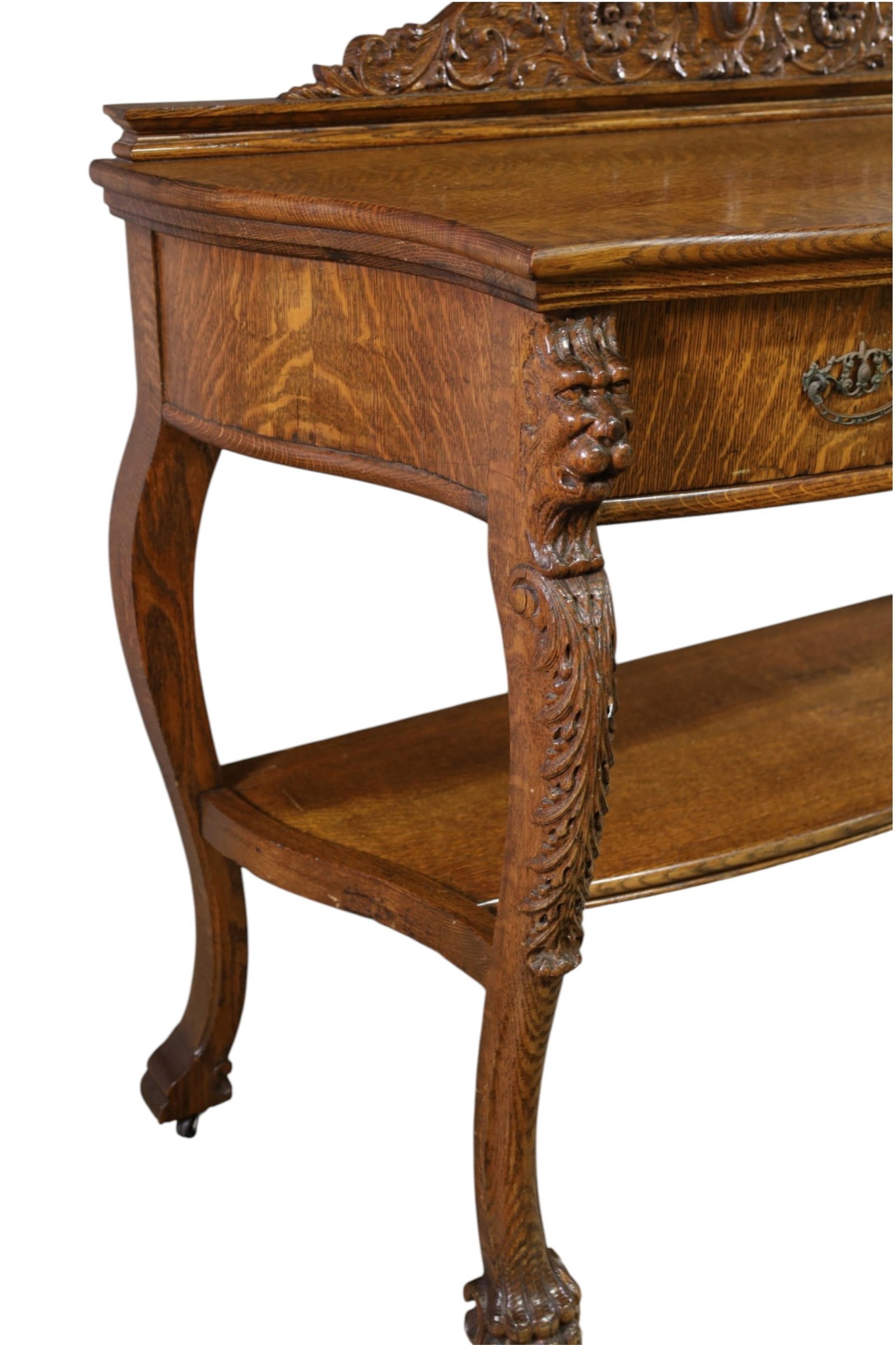 HIGHLY CARVED LION OAK SERVER - 2