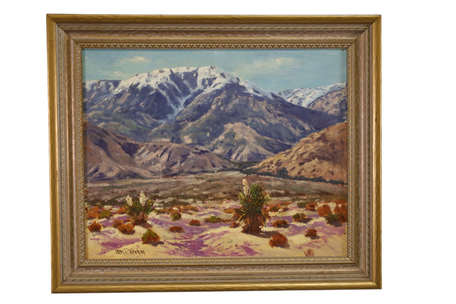 WILLIAM KREHM MT. SAN JACINTO OIL PAINTING: OIL ON BOARD, SIGNED LOWER LEFT, CA LANDSCAPE OIL PAINTING. 20" x 16" IMAGE SIZE / 24" x 20" IN FRAME.