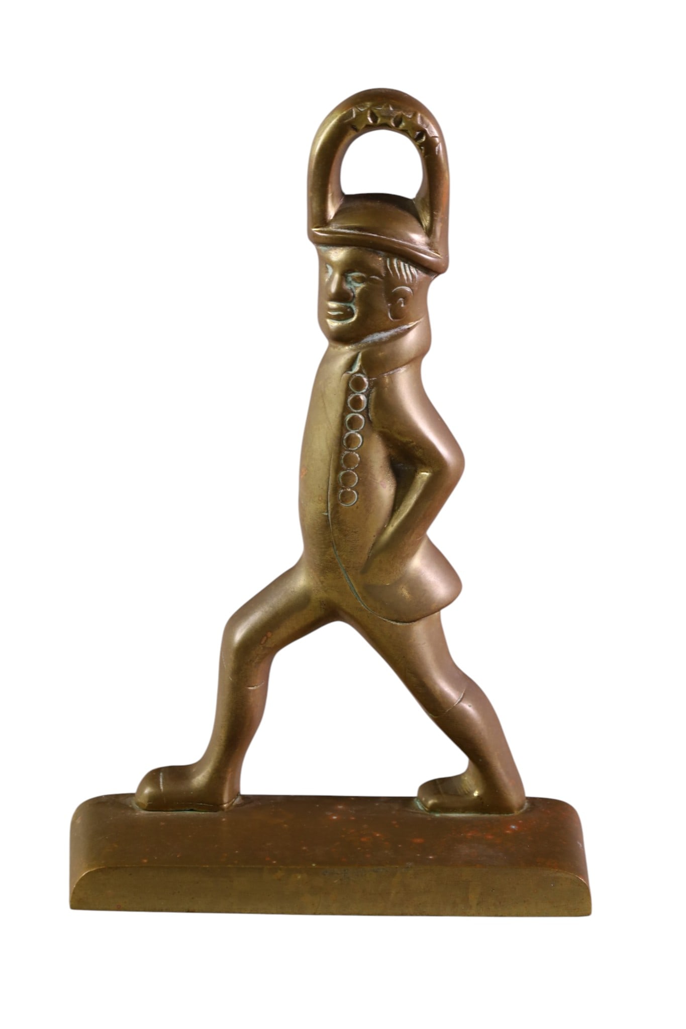 BRASS DOOR STOP: FIGURAL BRASS DOOR STOP, MARKED WILLIAMSBURG. 12" H.