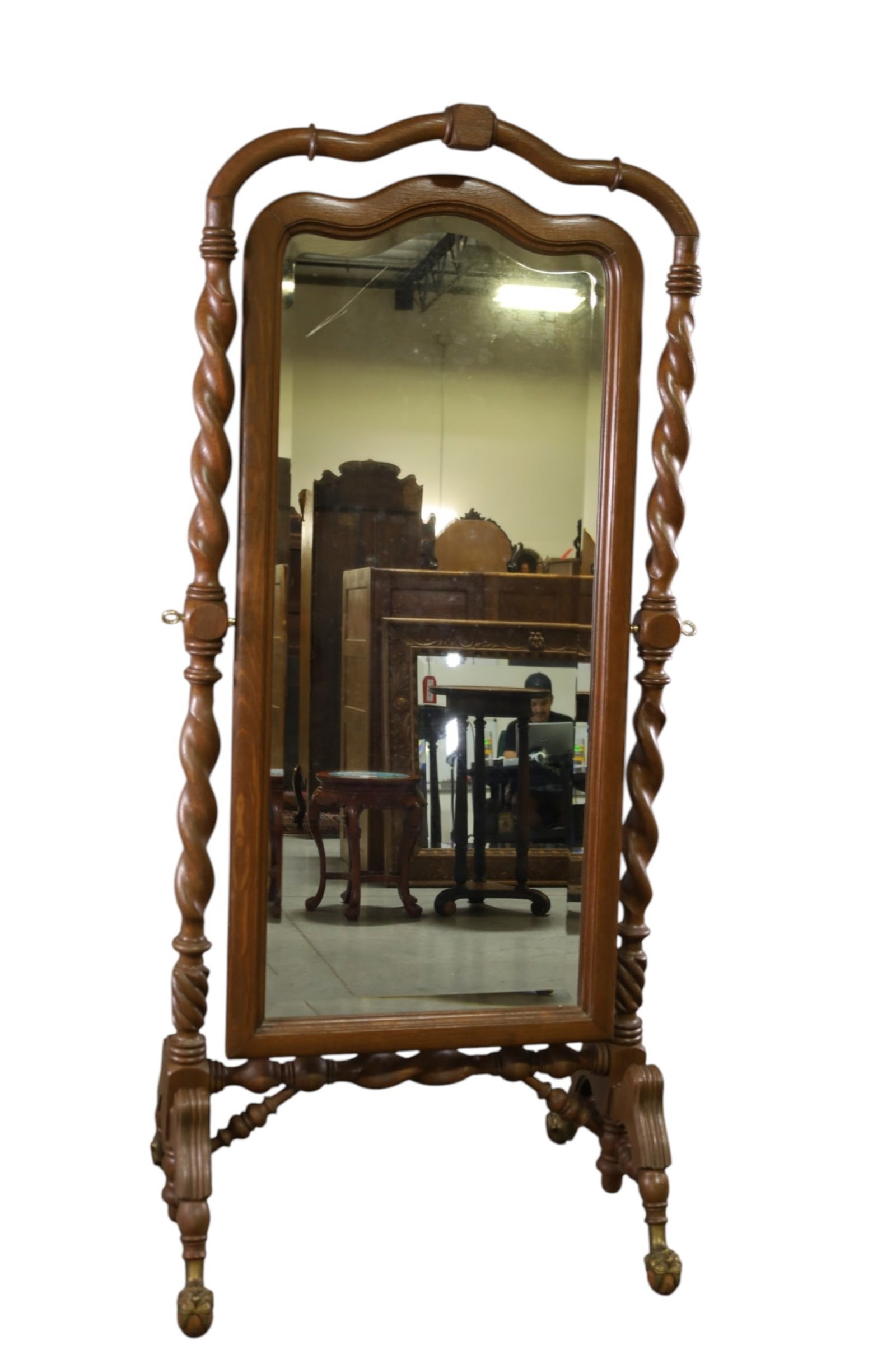 VICTORIAN AMERICAN OAK CHEVAL MIRROR (1 of 4)
