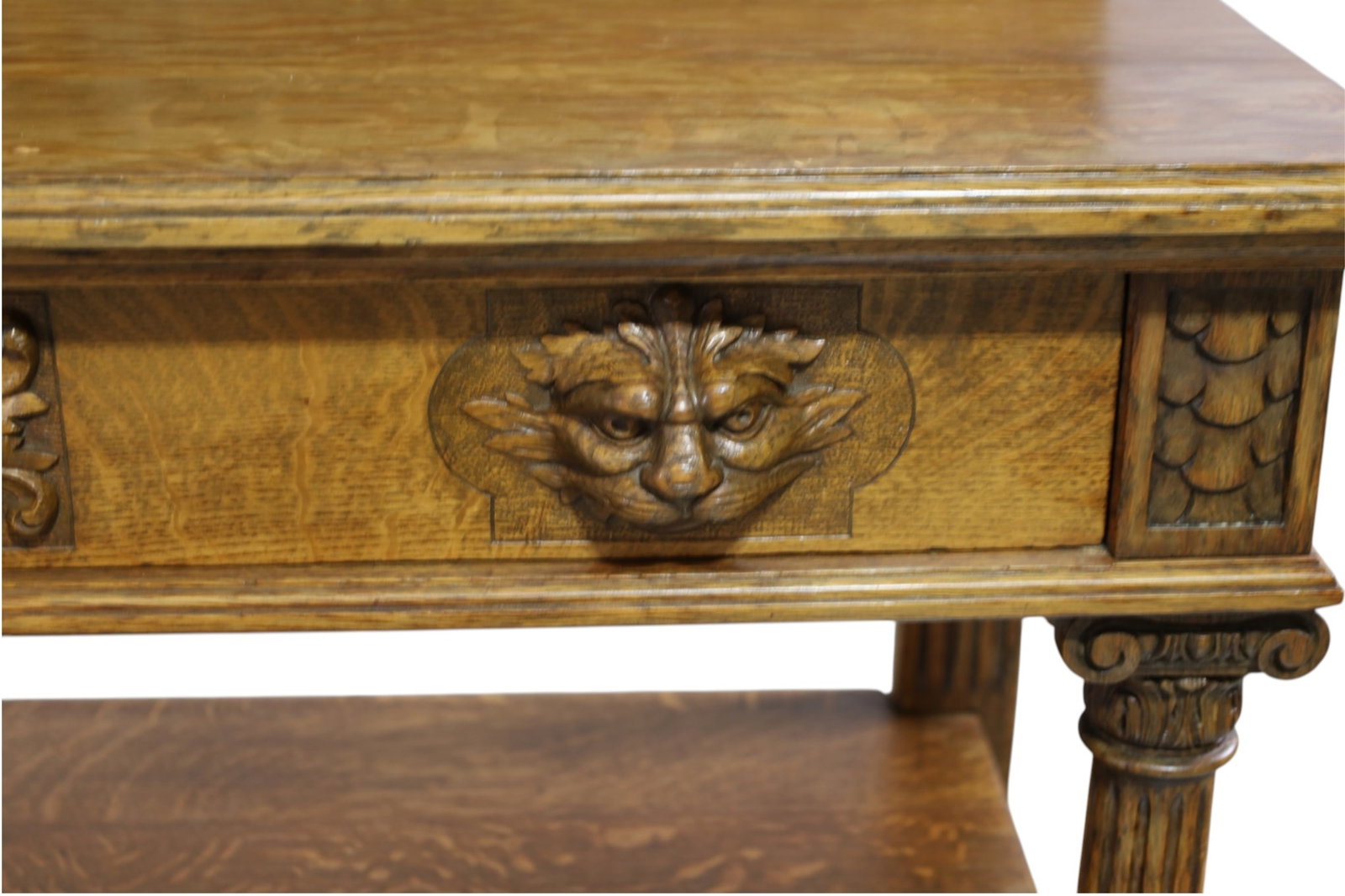 FANCY CARVED AM. OAK SERVER - 3