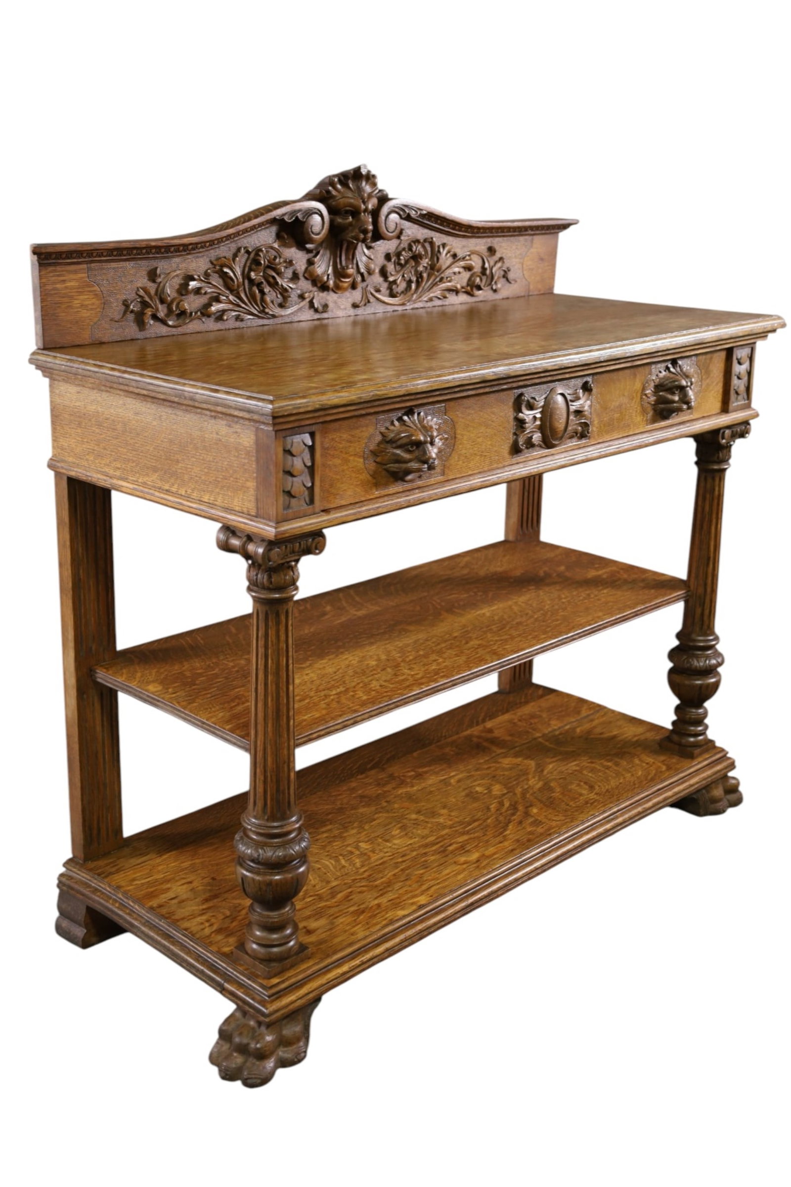FANCY CARVED AM. OAK SERVER - 4