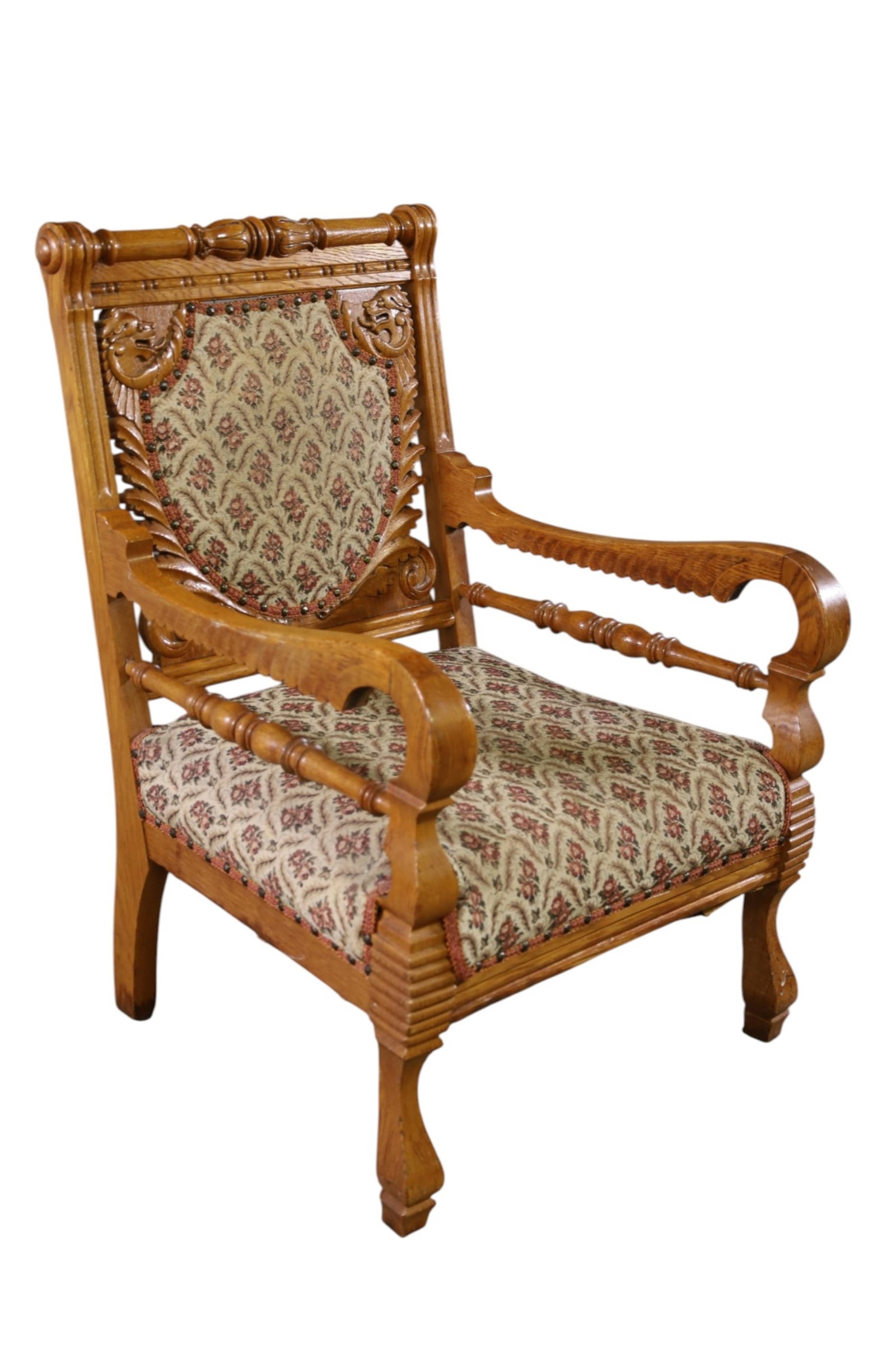 VICTORIAN OAK ARM CHAIR (1 of 5)