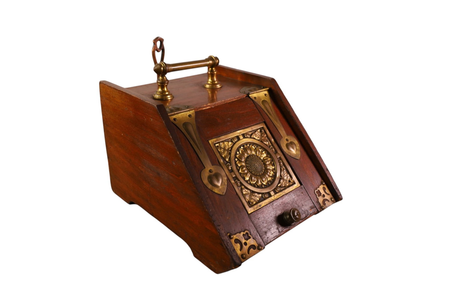 COAL SCUTTLE: VICTORIAN COAL SCUTTLE, WITH SCOOP. 12" W x 12" H.