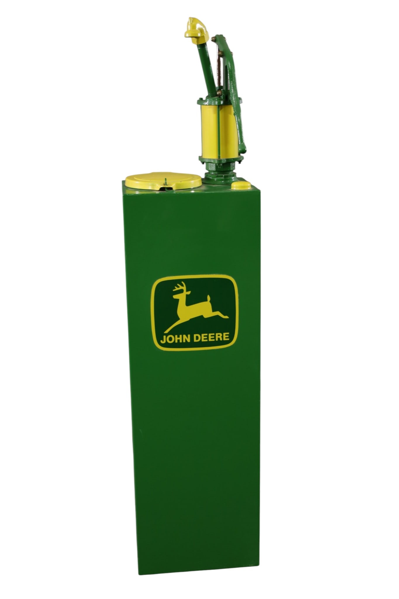 JOHN DEERE DECORATED LUBESTER: JOHN DEERE DECORATED LUBESTER. 50" H. THIS ITEM EXCEEDS SIZE, WEIGHT, AND/OR FRAGILITY LIMITATIONS FOR IN HOUSE SHIPPING, MUST BE PICKED UP IN HOUSE OR SHIPPED VIA 3rd PARTY GROUND SHIPPER.