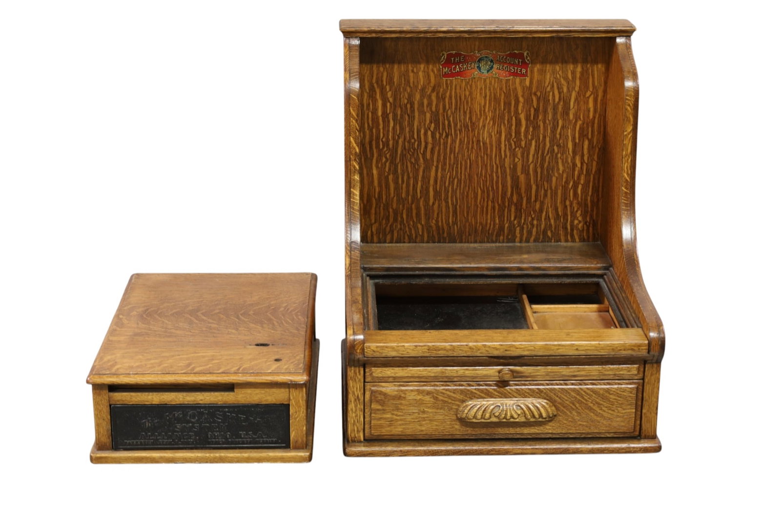2 MCCASKEY REGISTERS: 2 AMERICAN OAK MCCASKEY REGISTERS. 15" - 22" W. THIS ITEM EXCEEDS SIZE, WEIGHT, AND/OR FRAGILITY LIMITATIONS FOR IN HOUSE SHIPPING, MUST BE PICKED UP IN HOUSE OR SHIPPED VIA 3rd PARTY GROUND SHIPPER.