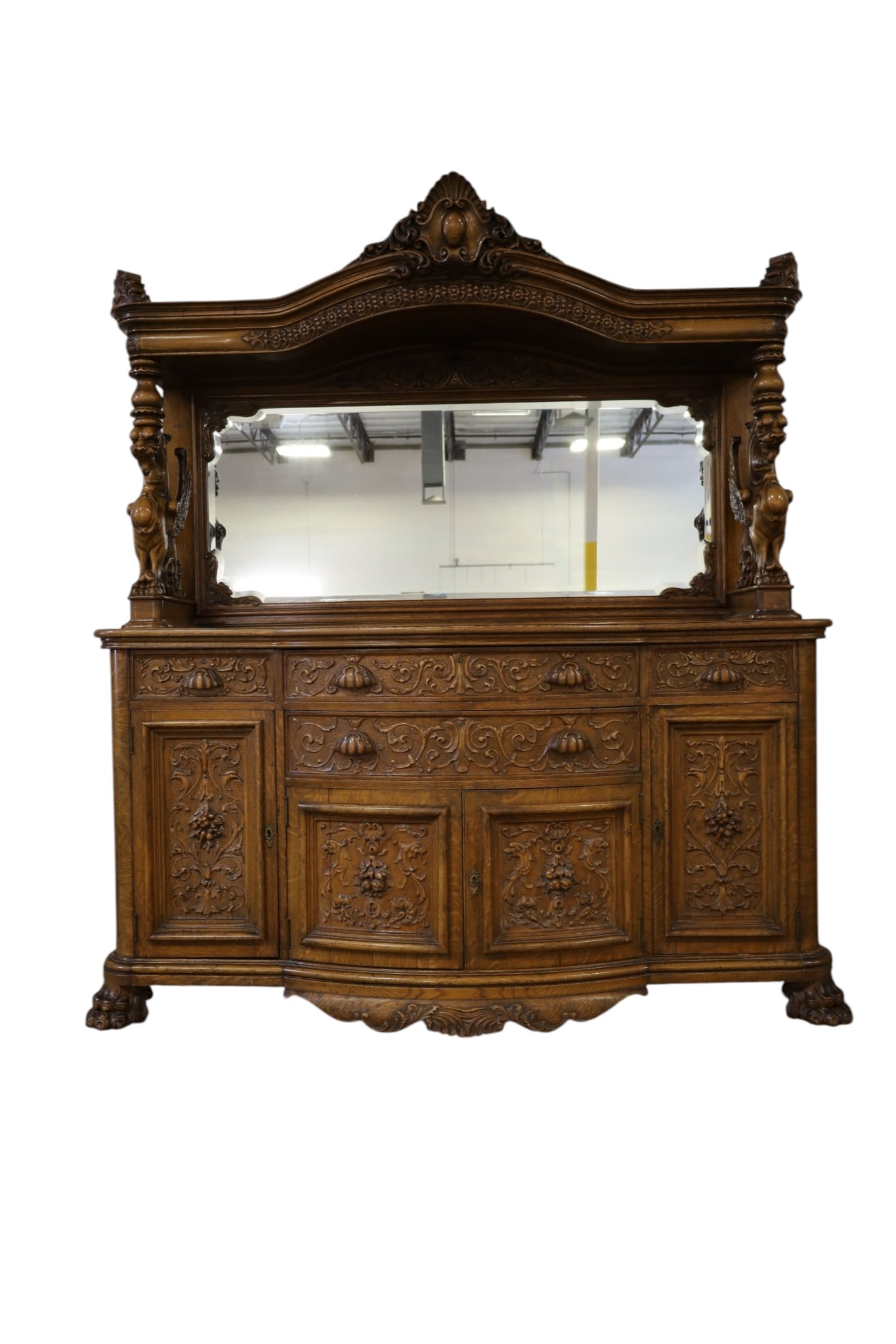 LARGE CARVED AMERICAN OAK BUFFET (1 of 5)