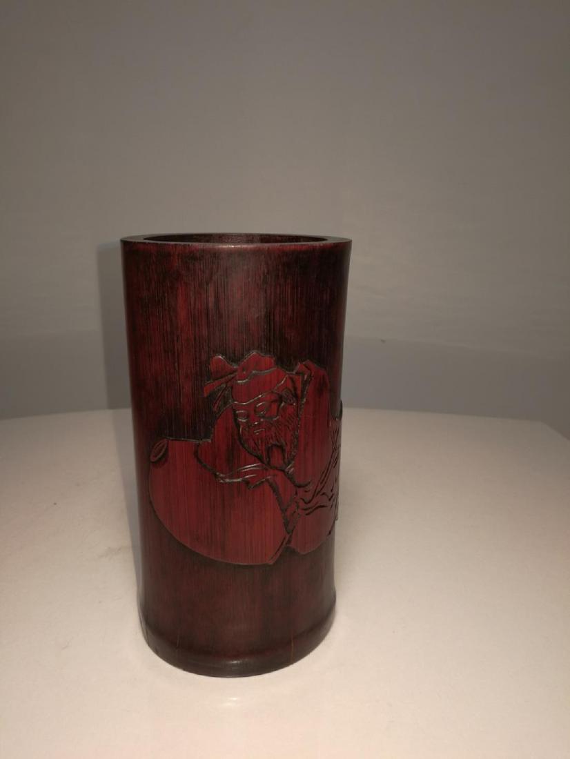 Old Chinese Bamboo Carving Calligraphy Figure Brush Pot (1 of 7)
