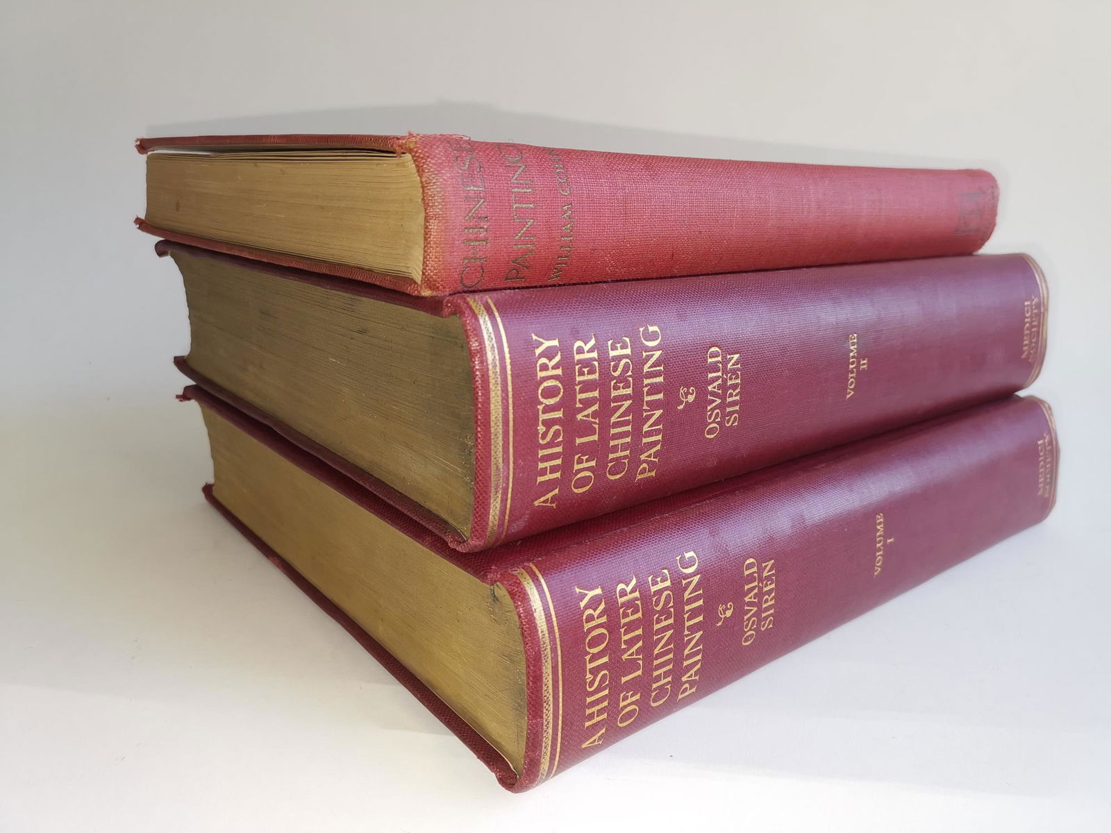 TWO BOOKS CHINESE PAINTING PUBLISHED IN 2OTH CENTURY: TWO BOOKS: CHINESE PAINTING, THREE VOLUMES, PUBLISHED IN EARLY 2OTH CENTURY, INCLUDING A LOT OF CHINESE ANTIQUE EXQUISITE PAINTINGS. 9 X 12 1/4 INCHES.