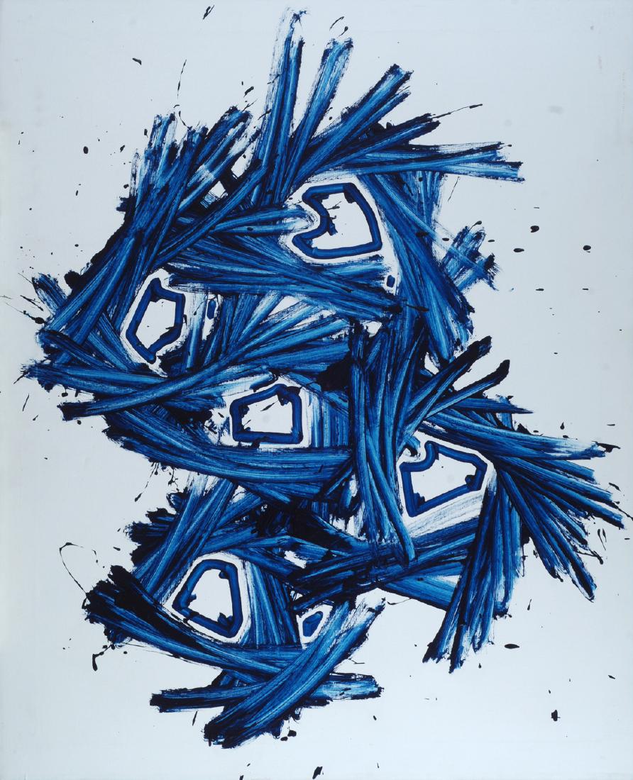 Gianni Asdrubali (1955) Azanta 2003: Acrilico su tela, cm. 105x85 Sul verso: firma, titolo, data e n. rep. MC2002031; timbro ed etichetta Galleria d'Arte Marchetti, Roma Autentica dell'autore su foto.