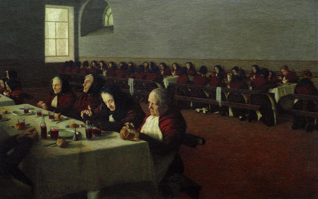 Angelo Morbelli (1854-1919) Entremets. Mi ricordo: Olio su tela , cm. 67x107 Firma e data in basso a destra. Il dipinto, non conosciuto, Ã¨ un importante ritrovamento essendo la seconda redazione dell'omonima tela presentata da Morbelli nel corso de