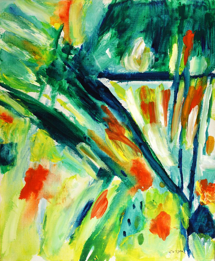 Antonio Corpora (1909-2004) Mediterraneo: Acrilico su tela, cm. 73x60 Firma in basso a destra. Sul verso: titolo e dichiarazione di autenticità dell'autore con firma.