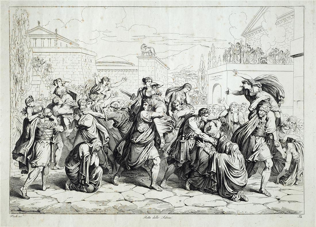 Il Ratto delle Sabine: incisione di Bartolomeo Pinelli, mm. 338x476