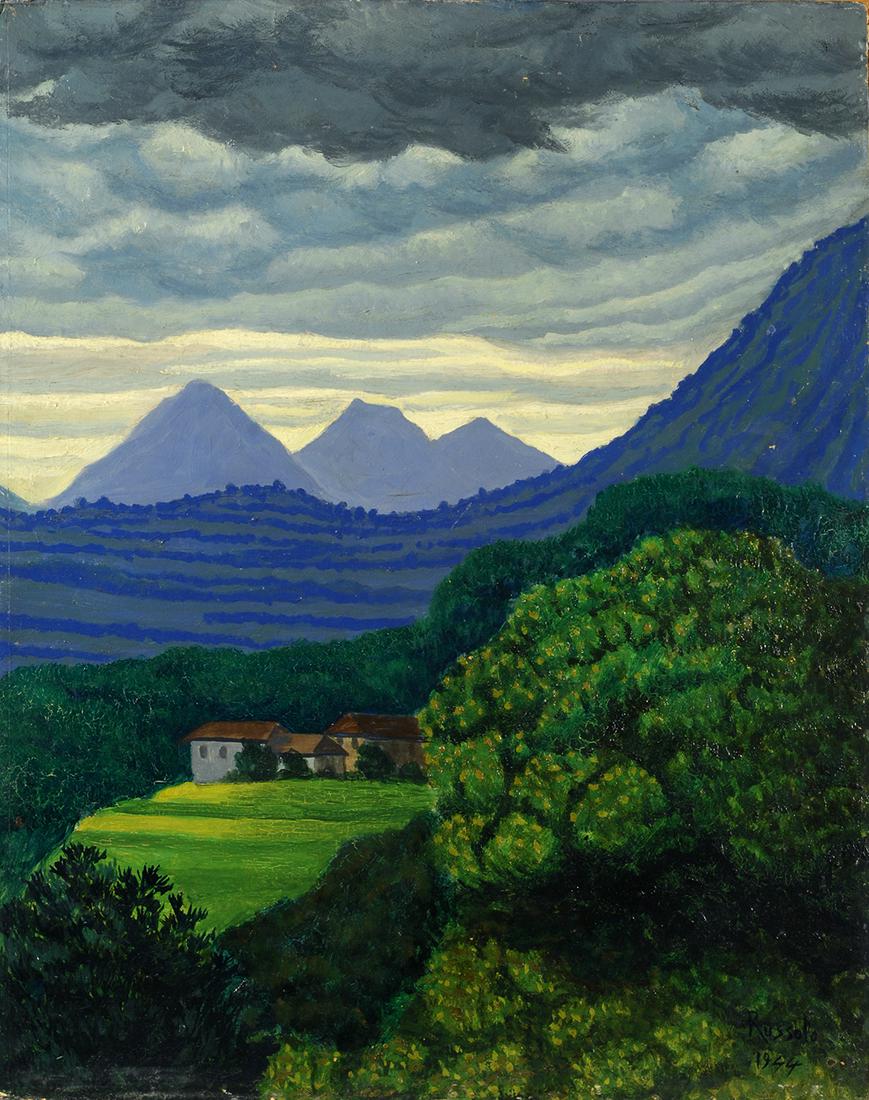 Luigi Russolo (1885-1947) Sul dosso 1944: Olio su cartone, cm. 50x39,5 Firma e data in basso a destra. Sul verso: firma e titolo.