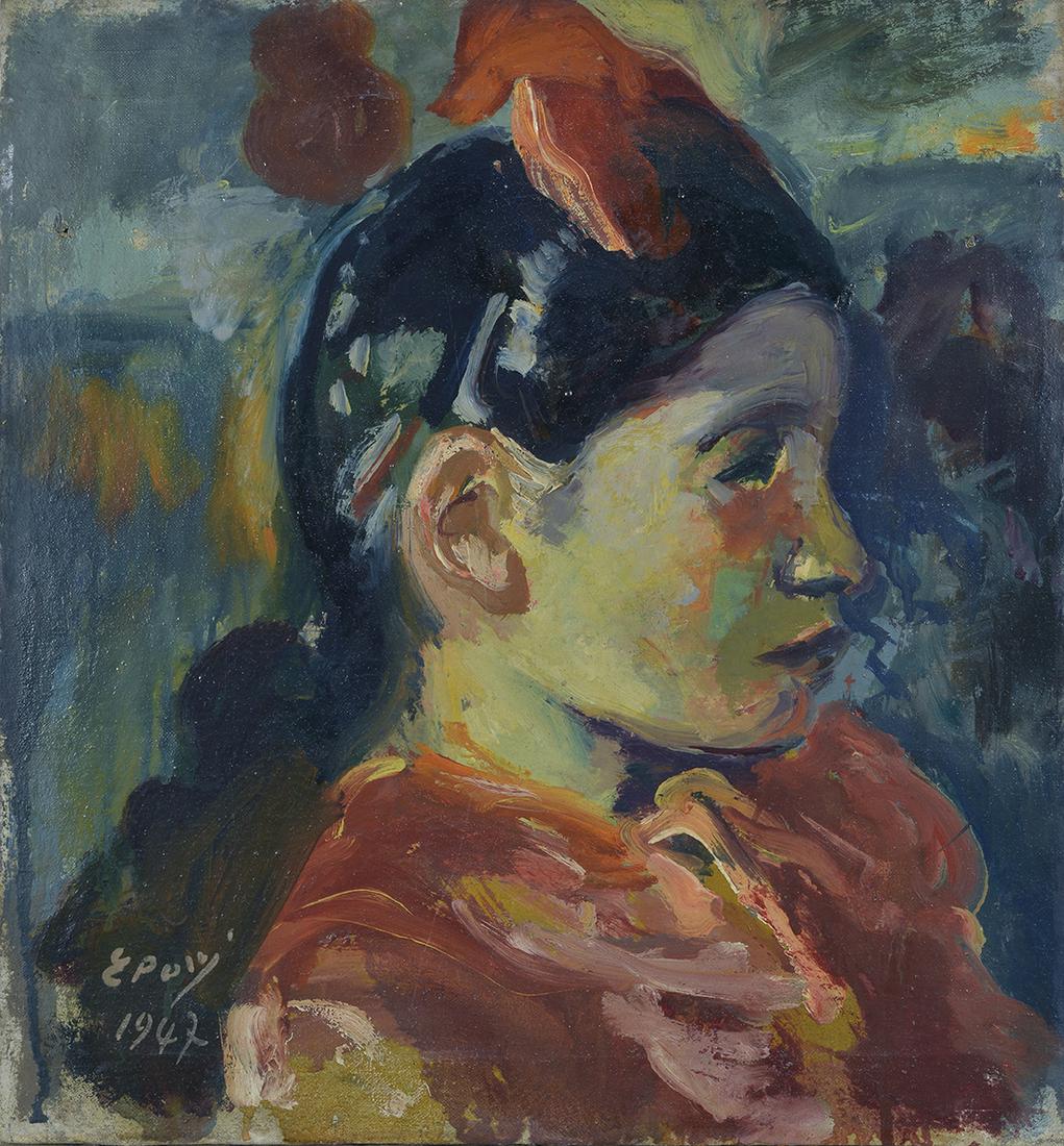 Ennio Pozzi (1893-1972) Ritratto di bambina 1947: Olio su tela, cm. 37x34 Firma e data in basso a sinistra.
