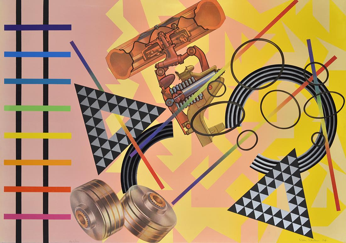 Peter Phillips (1939) Senza titolo 1974: Serigrafie e collage su tela, mm. 700x1000; es. 65/125 Firma e data in basso a destra; tiratura in basso a sinistra.