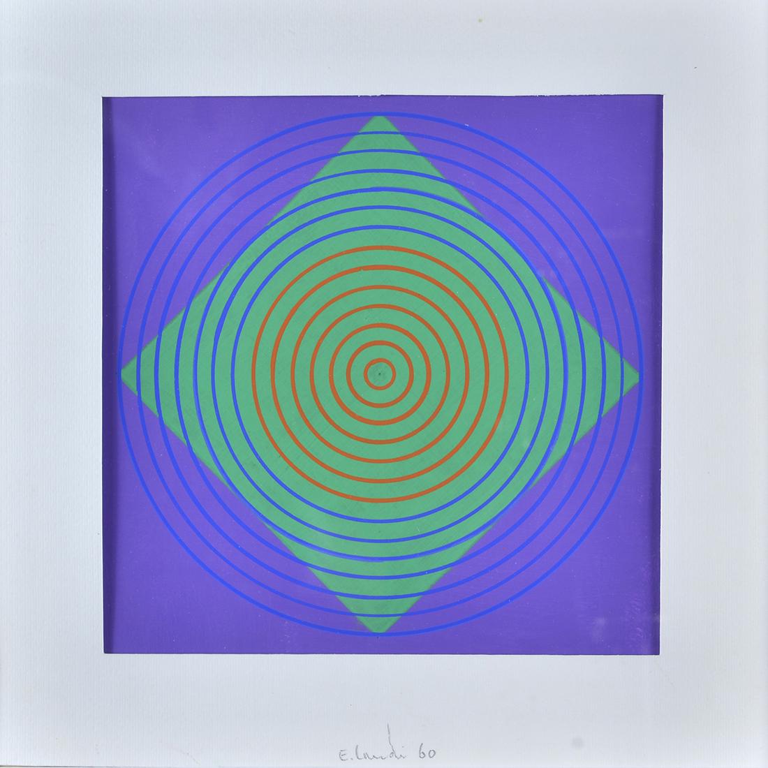 Edoardo Landi (1937) Struttura visuale - influenza: Olio su carta, cm. 22,5x21 Firma in basso al centro sul passepartout. Sul verso: firma, data e titolo.