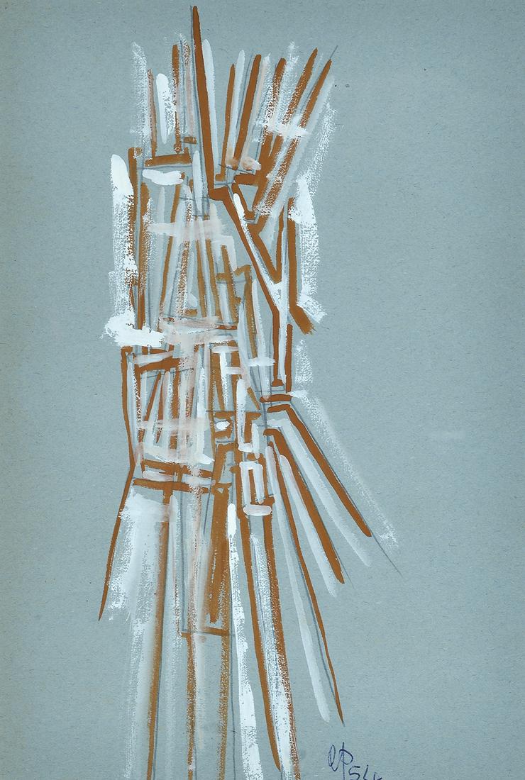 Achille Perilli (1927) Senza titolo 1954: Tempera su carta, cm. 25x17 Sigla e data in basso al centro.