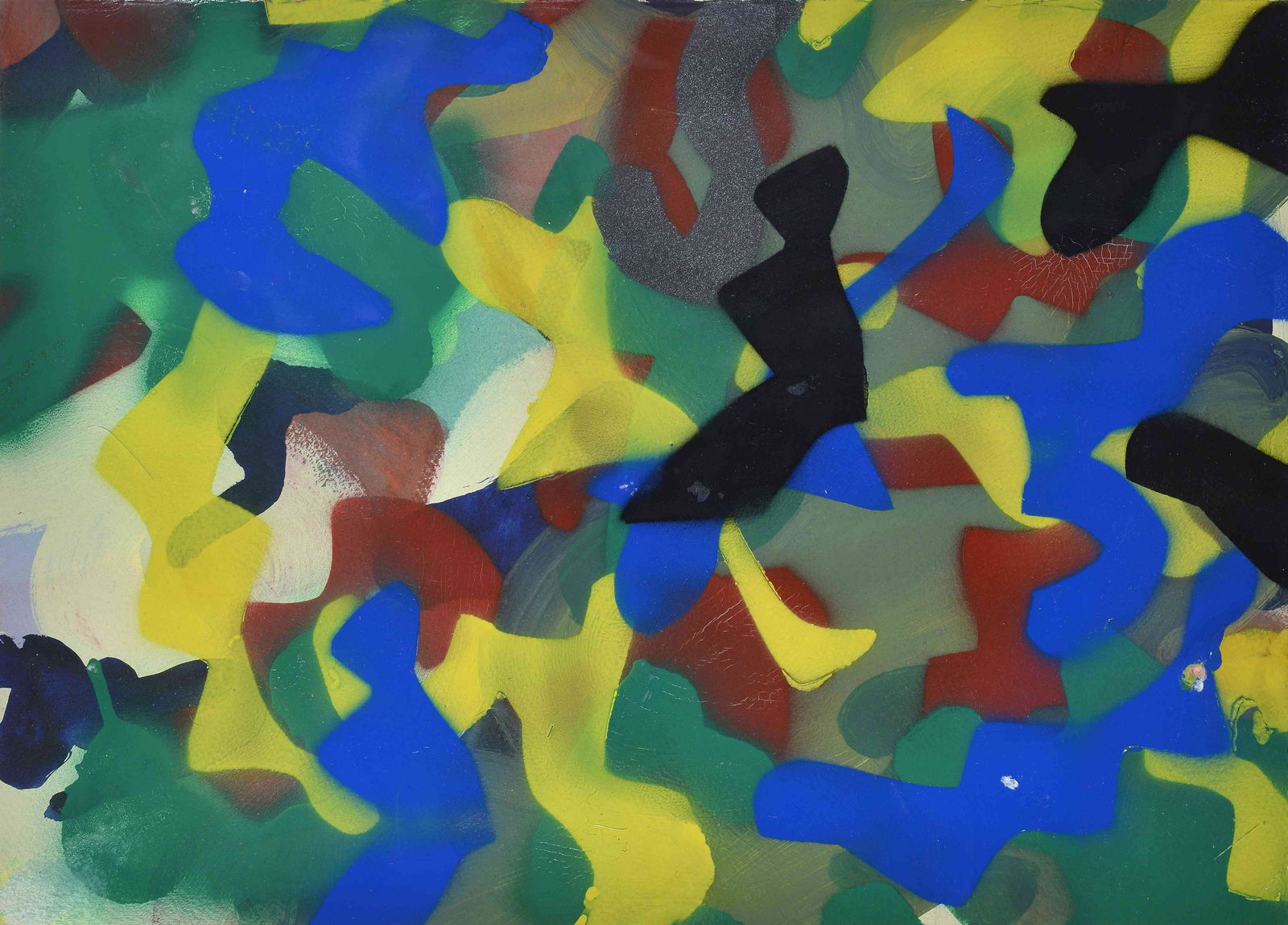 Maurizio Mochetti (1940) Camouflage n. 9 (tavola n. 1): Tecnica mista su carta, cm. 35,5x50 Sul verso: firma, data e titolo. Autentica dell'autore su foto.