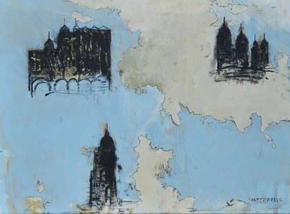 Piero Pizzi Cannella (1955) Cattedrale: Olio su tela, cm. 60x80 Firma e titolo in basso a destra. Autentica dell'autore su foto.