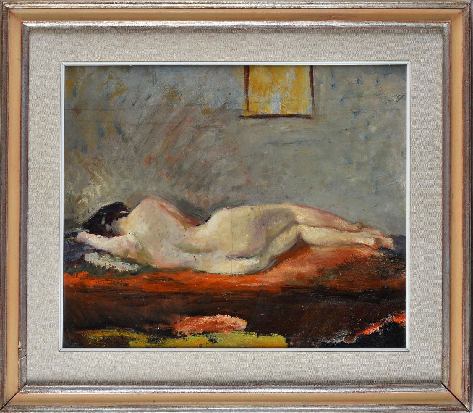 Ennio Pozzi (Sesto Fiorentino 1893-1972) Nudo disteso: Olio su tela, cm. 49,5x64. Firma in basso a destra.
