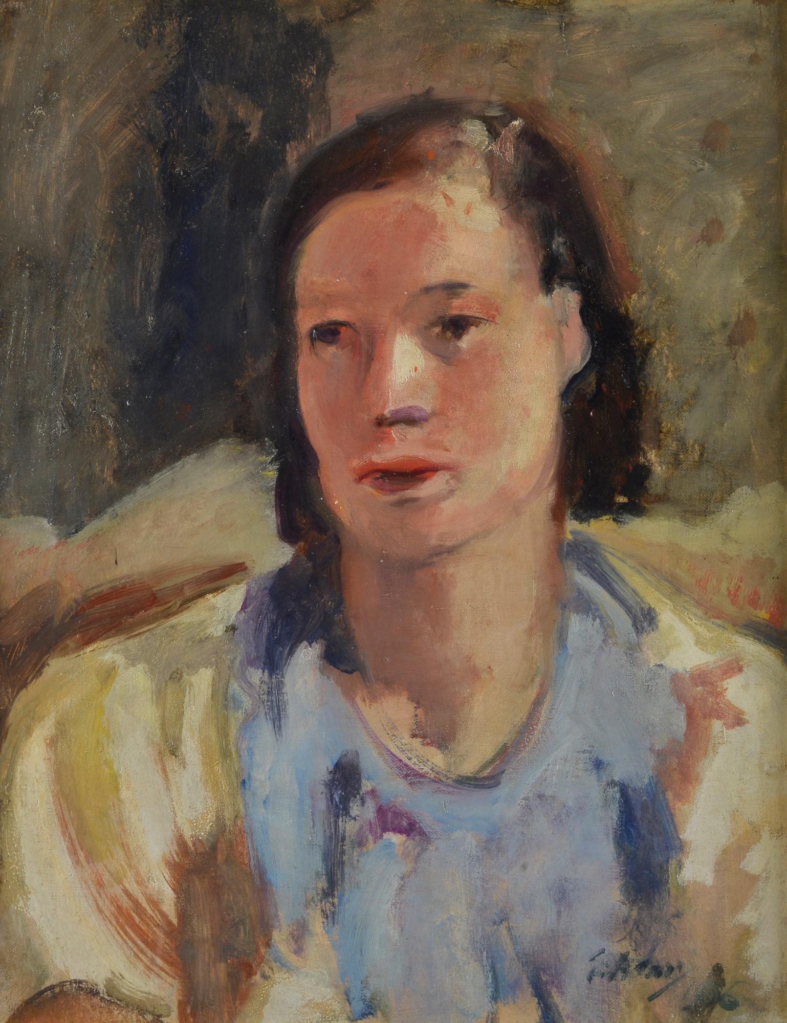 Ennio Pozzi (Sesto Fiorentino 1893-1972) Volto di donna: Olio su tela, cm. 56x44. Firma in basso a destra.