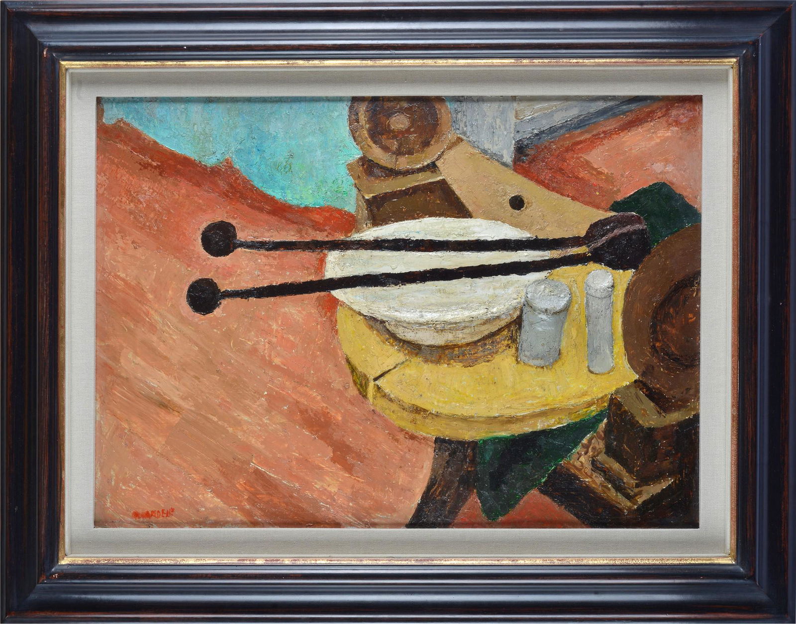 Fausto Pirandello (Roma 1899-1975) Le molle 1928: Olio su cartone, cm. 50x70. Firma in basso a destra. Sul verso: firma, data e titolo.