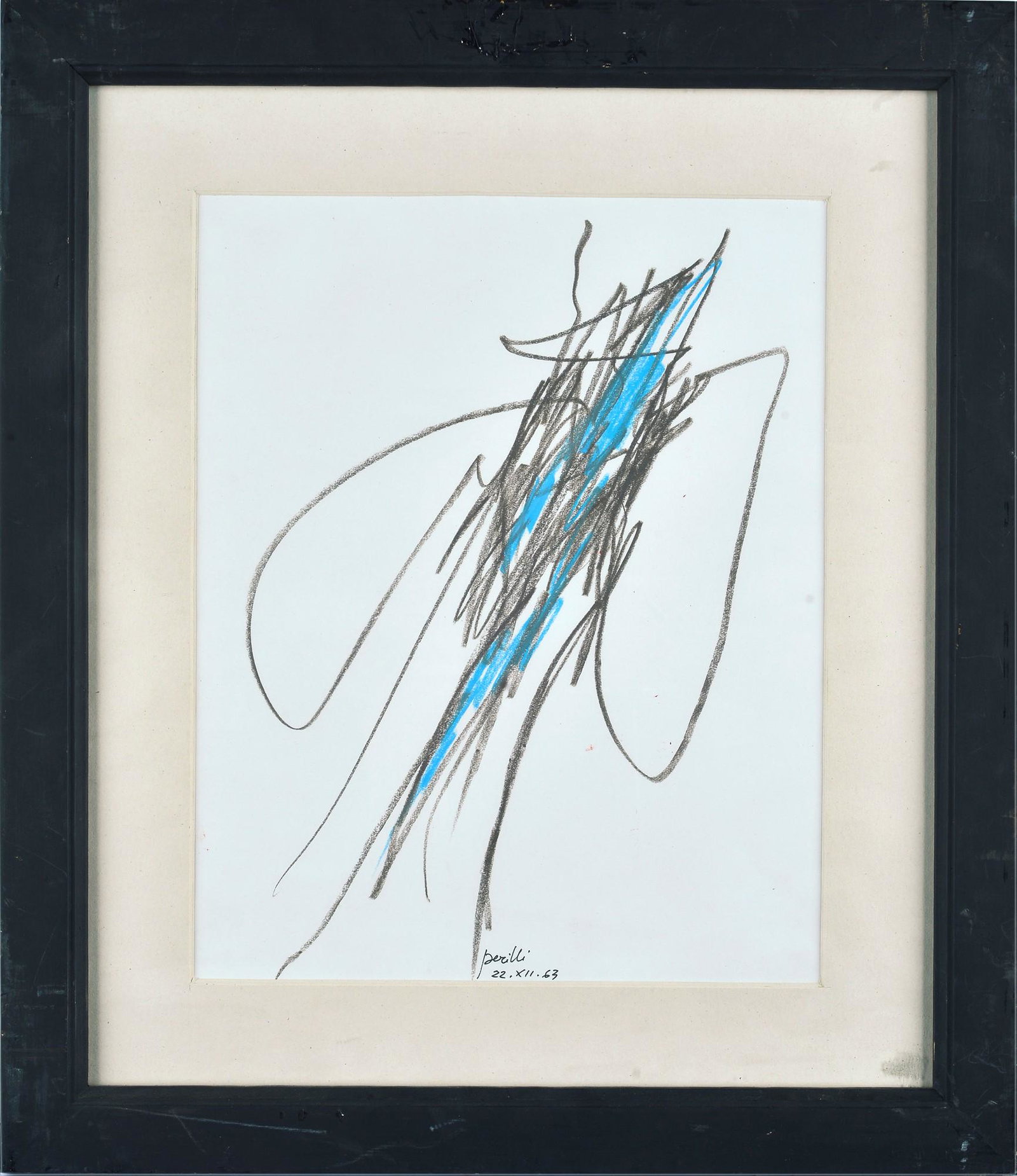 Achille Perilli (Roma 1927-2021) Senza titolo 1963: Pastelli su carta, cm. 33,5x26,7. Firma e data in basso al centro. L'opera è iscritta con il n. 12 dell'anno 1963 all'archivio delle opere su carta di Achille Perilli.