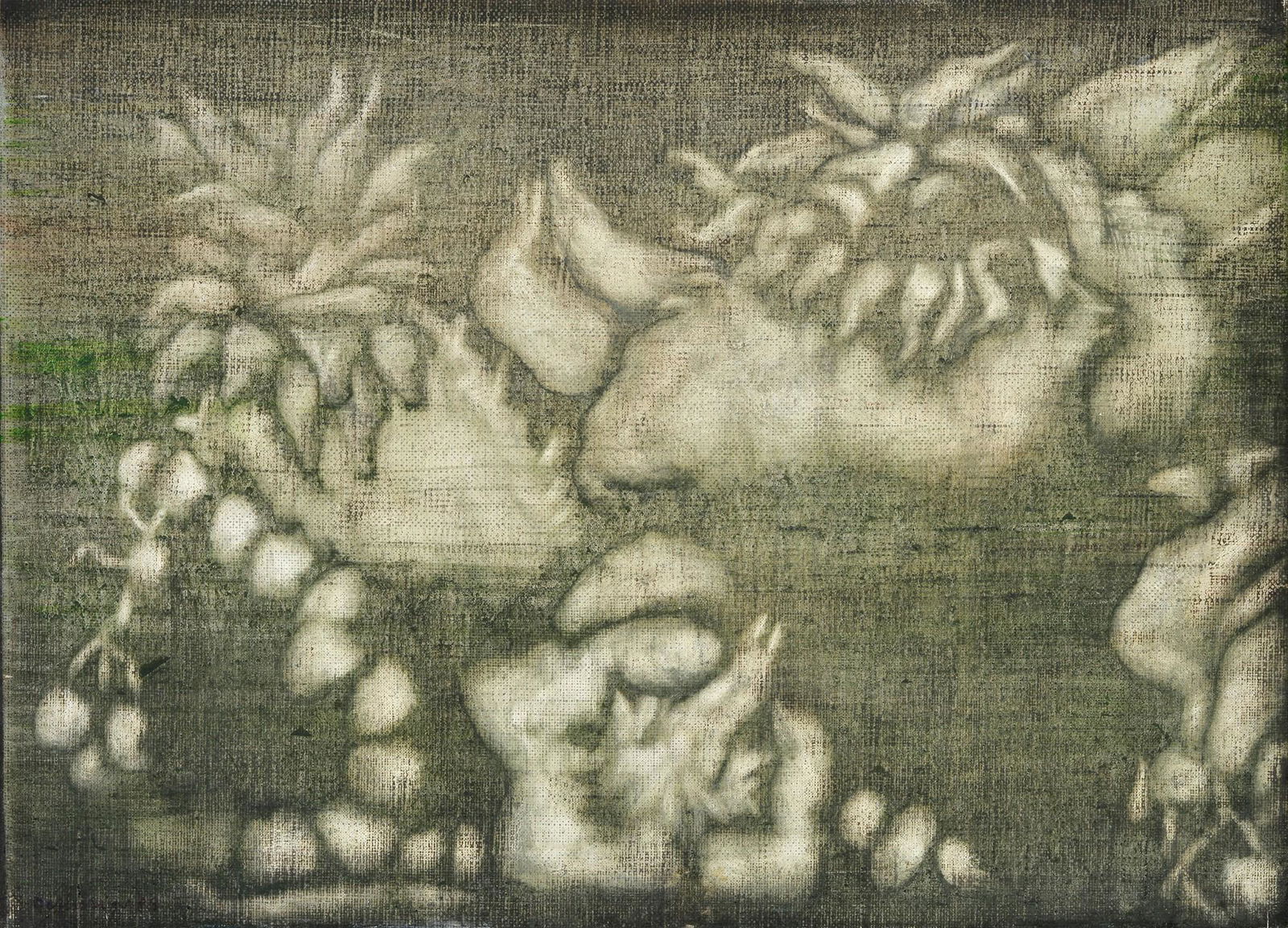 Ida Barbarigo (Venezia, 1925 - ) - Natura morta con ananas, 1989: Olio su tela, cm. 24,5x33,5. Sul verso, sul telaio: firma, data e titolo.